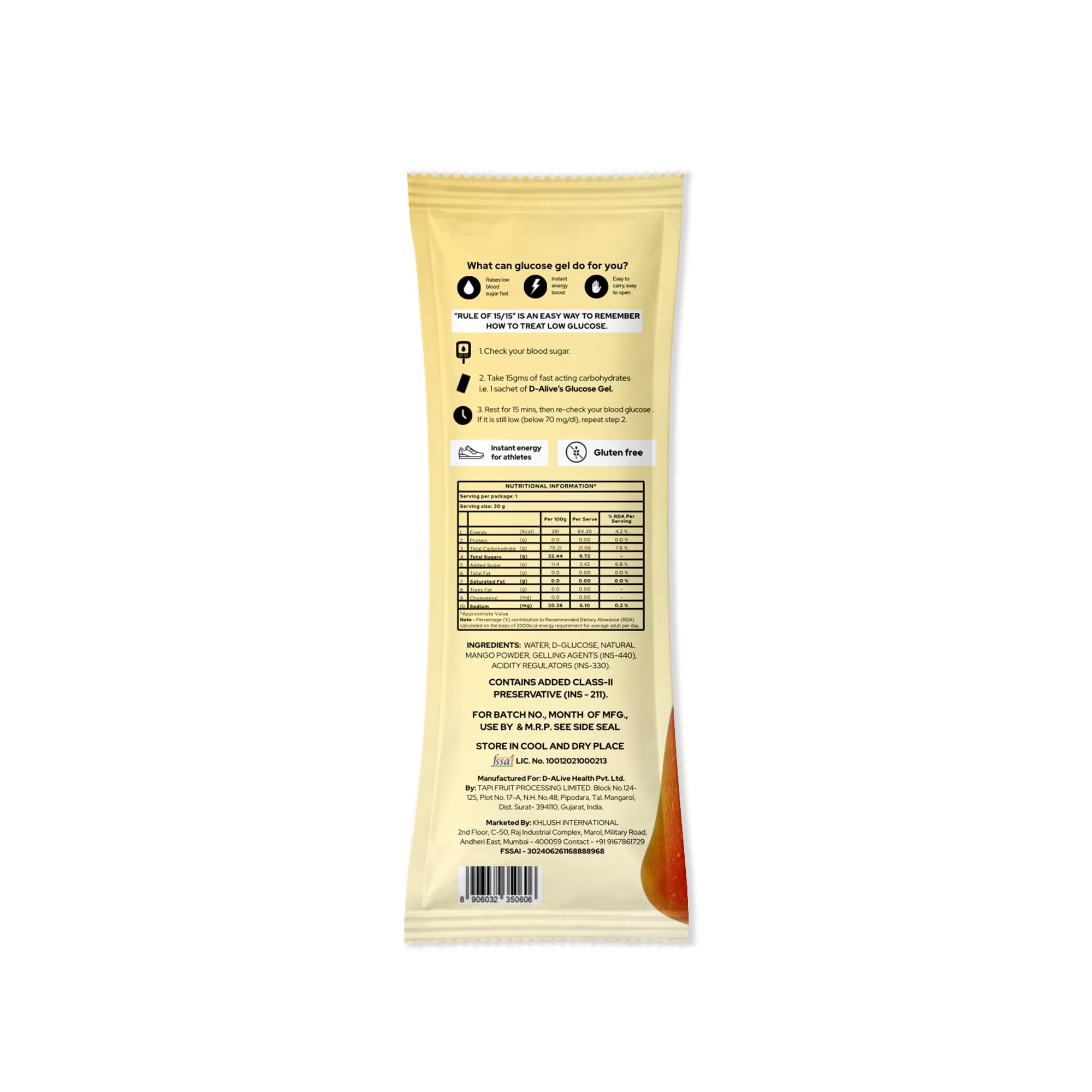 D-Alive Glucose Gel Sachets – Fast Acting Glucose for Hypoglycaemia & Low Blood Sugar Relief – Instant Energy Gel for Athletes – Total 4 Pocket-Size Trial Pack (15g Each) – Lemon, Mango, Grape & Mixed Berries (Assorted, Gluten-Free, Natural Flavour) — Amazon image 7