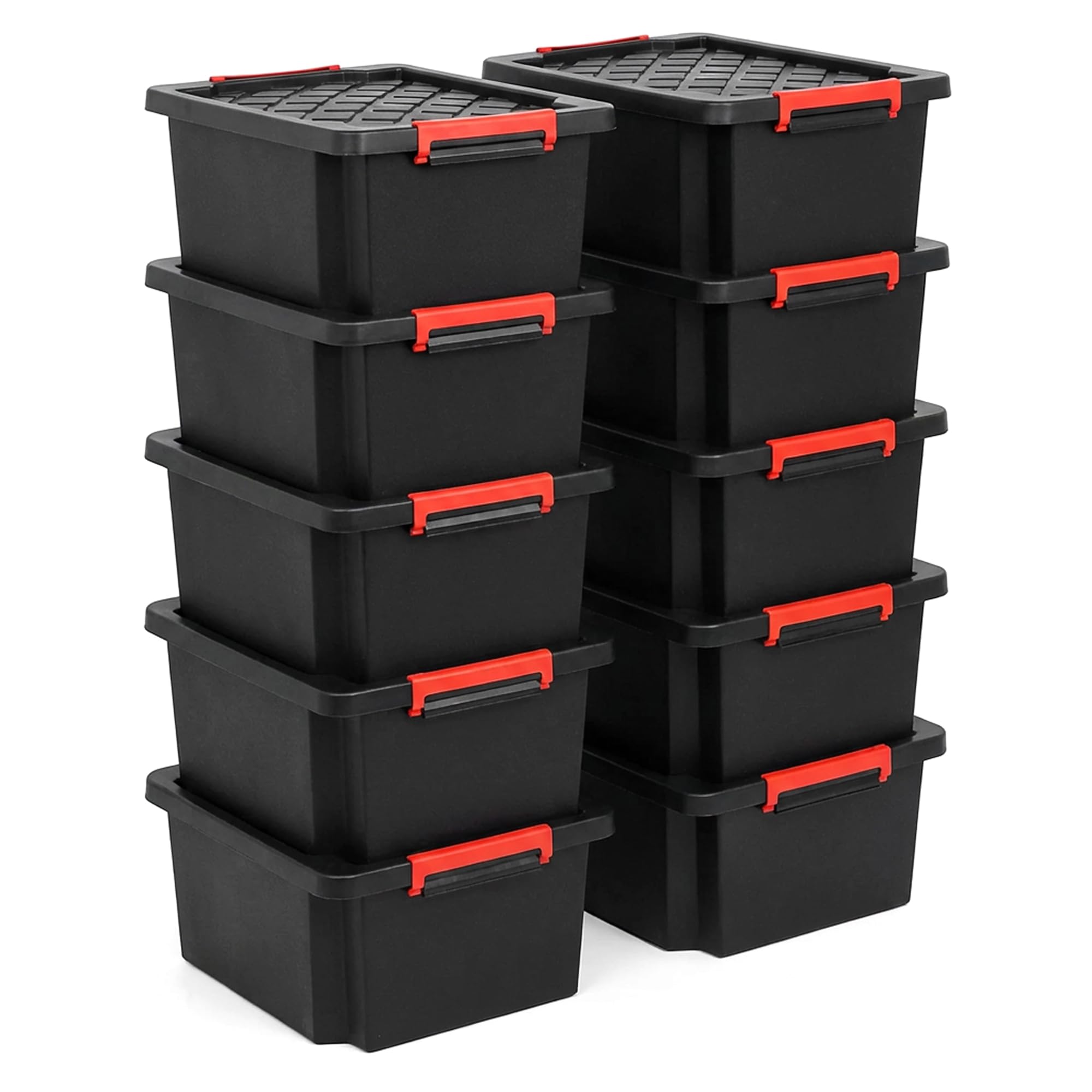 NOVECRAFTO 25L Small Storage Box with Lid, 10 Pack – Heavy-Duty Storage Box with Carry Handles, Durable Plastic, Clip Locks, Stackable – Garage, Shed & Outdoor Use (Black) — image 1