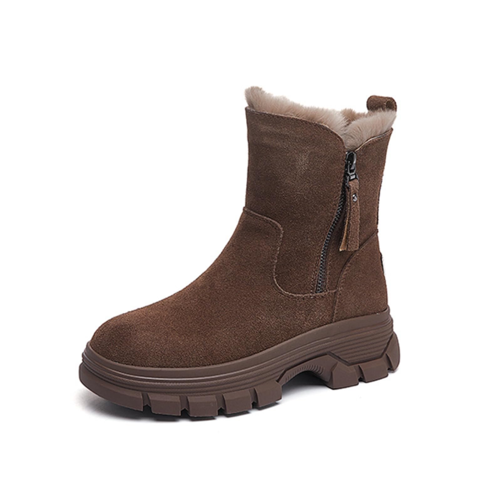 Womens Winter Snow Boots Thermal Insulated Platform Ankle Boots with Faux Fur Lining Non-Slip Rubber Sole Khaki 5