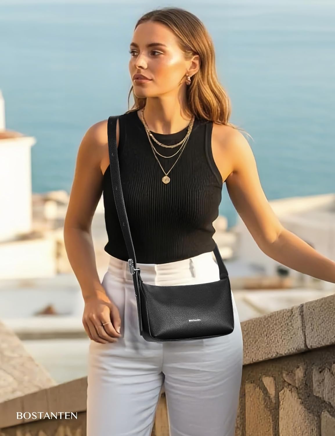 BOSTANTEN Small Black Purse for Women, Vegan Leather Handbag, Trendy Shoulder Bag with Adjustable Strap - Image 3