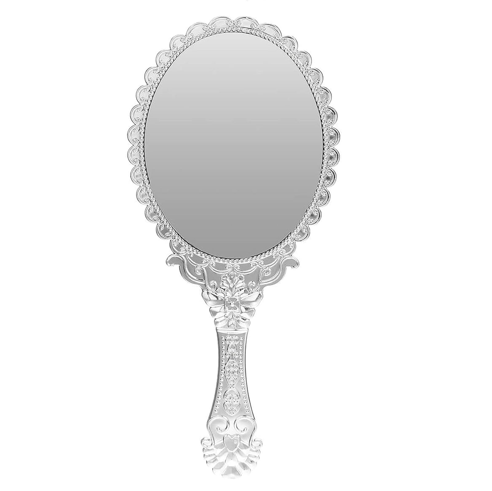 Bluelover Silver Honfitat Vintage Repousse Oval Makeup Floral Mirror Hand Held Mirrors Cosmetic
