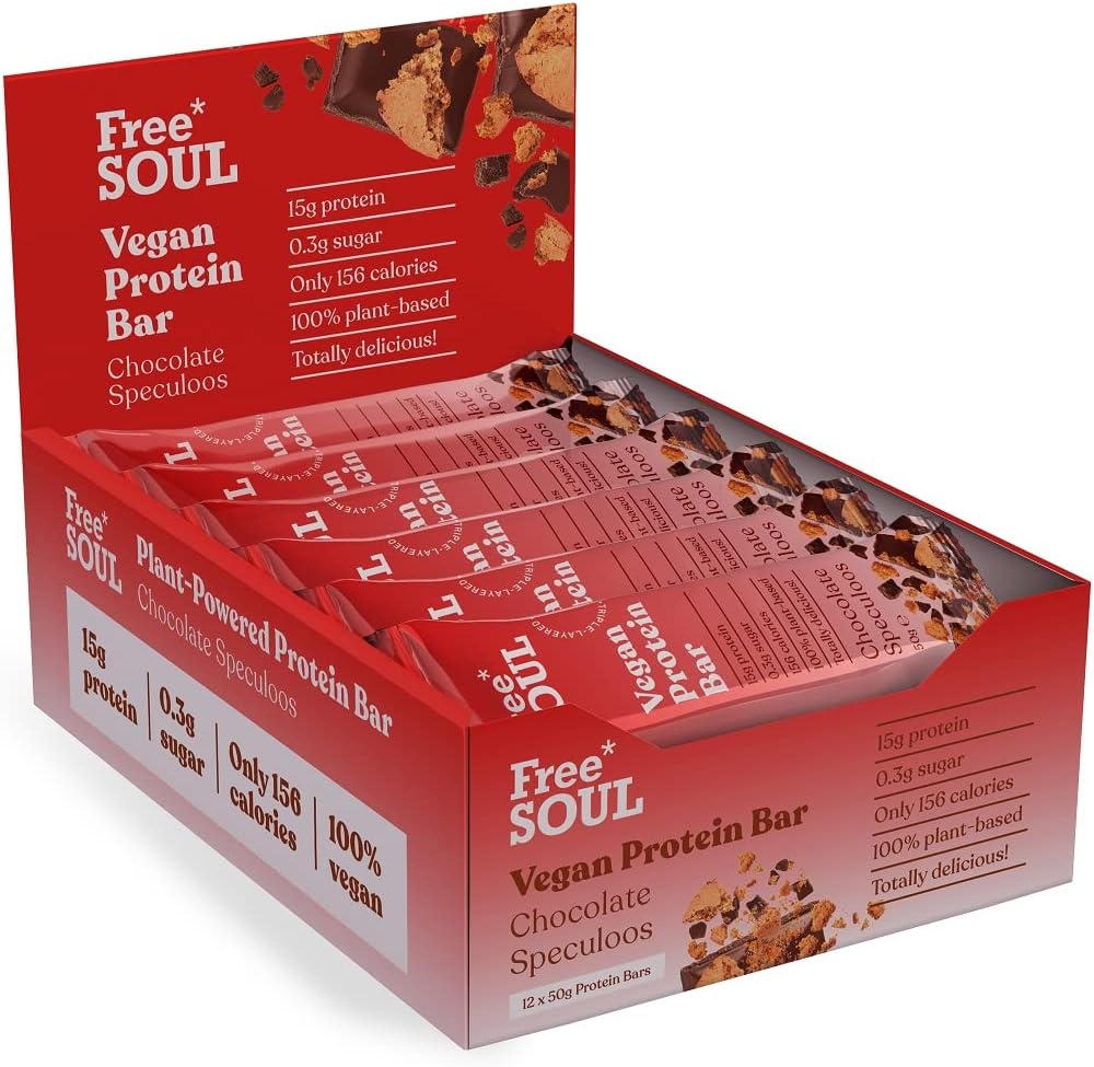Free Soul 12 x 50g Vegan Protein Bars – Plant Based Chocolate Protein Bar with High Protein – Delicious Dairy Free, Low Sugar, Low Carb Bars – Sucralose Free, Palm Oil Free – 15g of Protein per Bar