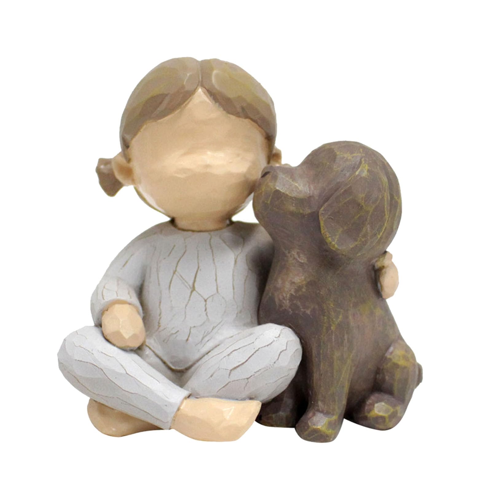 Goodliest Girl Dog Figurine, Resin Statue, Cute Girl Holding Dog, Pet Memorial Gift, Neutral Color Family