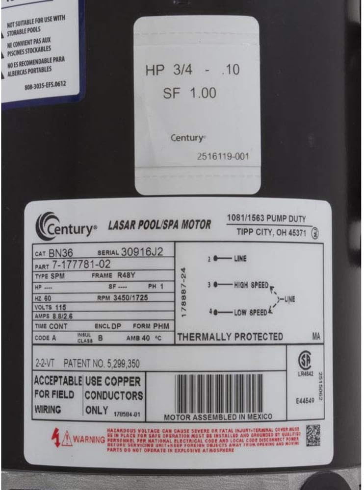 Waterway Plastics 3420310-15 3/4 hp 115V 2-Speed Spa Pump 1 2" Center Discharge