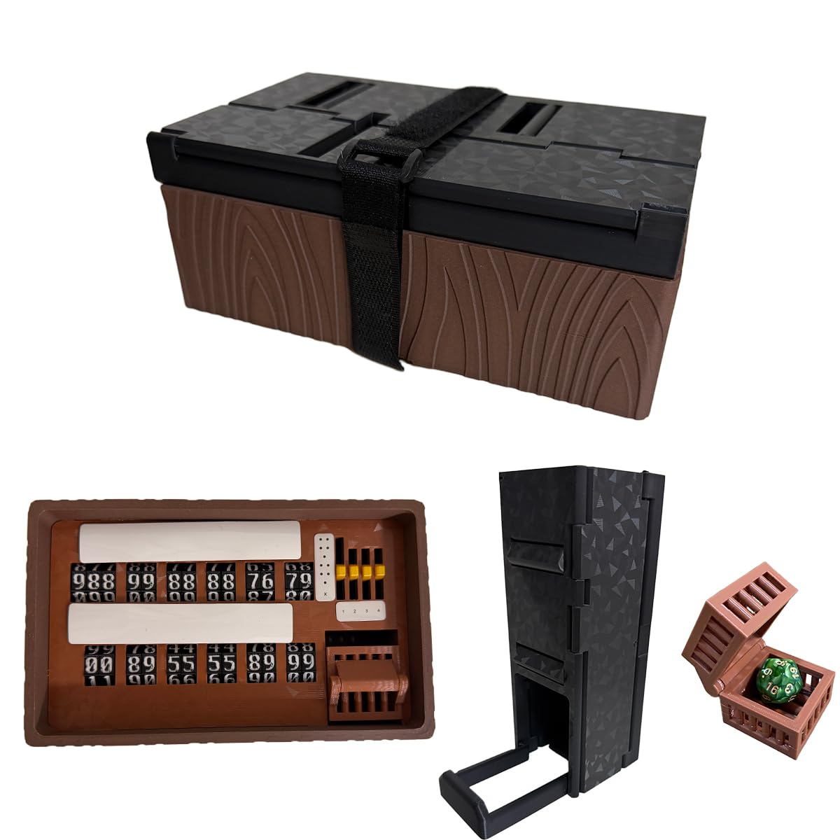 Inseguitore universale per contatore di giochi – 12 slot flip + quadrante a 3 cifre, torre per dadi pieghevole, supporto per dadi, strisce magnetiche cancellabili, tracker risorse – tutto in