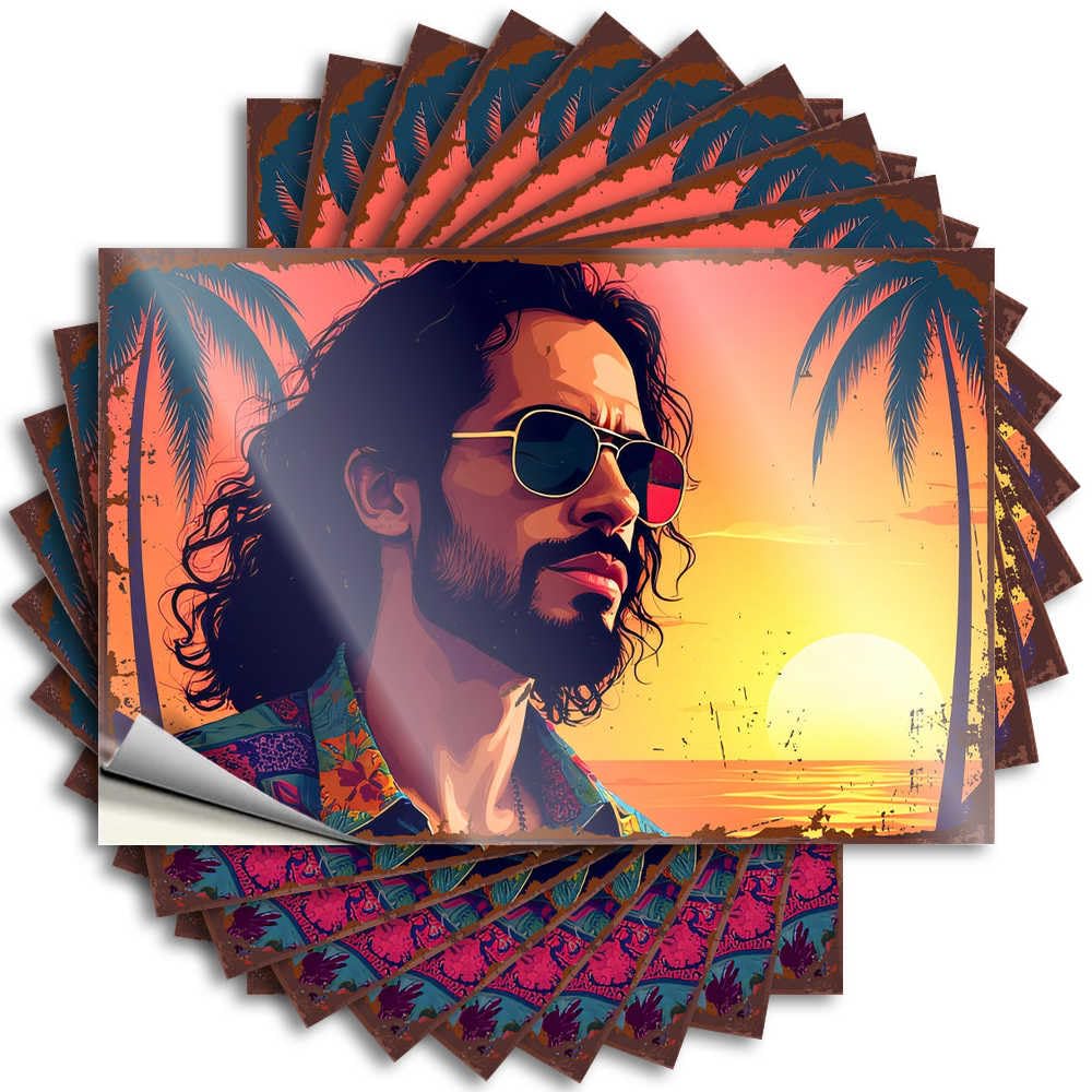 Fzfn Colour Front Porch Decor Farmhouse Science Funny Sticker - Beachside Sunset With Floral Shirt And Palm Trees Case Waterproof Vinyl Sticker(6X9cm)