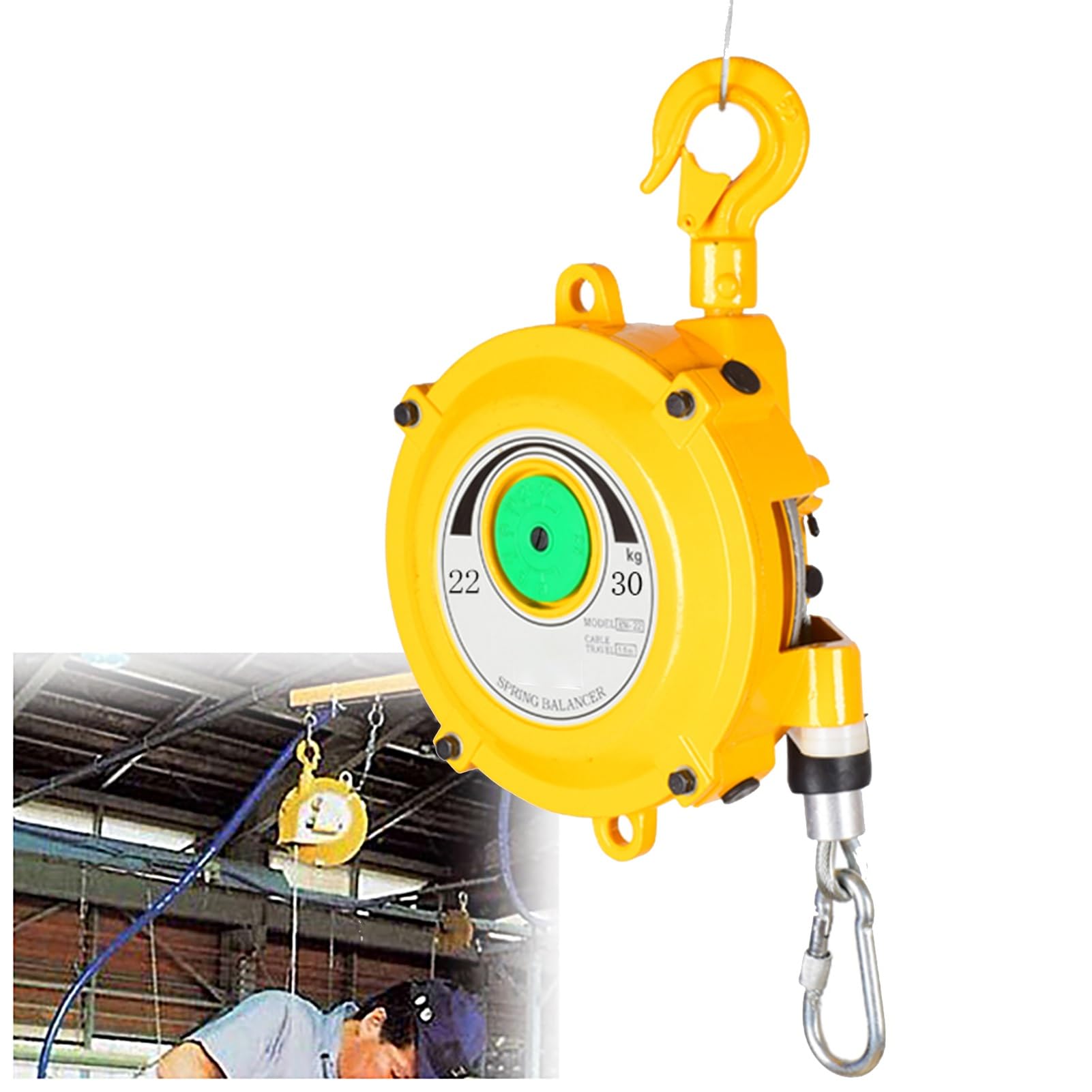 UZAMIRLEX Spring Balancer, Spring Balancer Retractable 1.5m Cable 1-40kg Self-Locking Ratchet(22-30kg)
