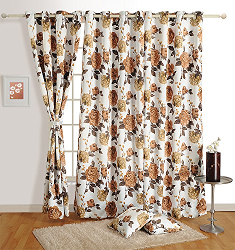 Image of Swayam 80% Blackout Polyester Window Curtain for Living Room & Bedroom | 5 Feet | Room Darkening Curtain with Eyelets | Pack of 1 | Floral Design - Cream & Brown