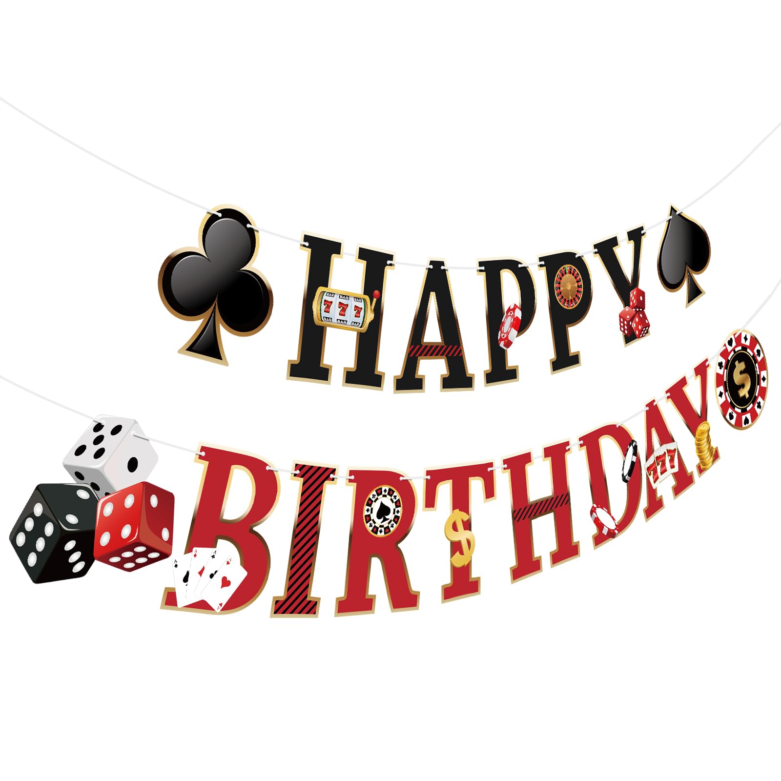 Hooqict Casino Theme Party Decorations Happy Birthday Banner Casino Party Banner Garland for Las Vegas Poker Night Birthday Party Decorations Supplies