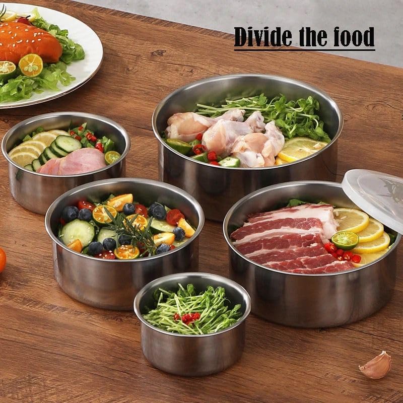 Image of LADILA 5-Piece Stainless Steel Mixing Bowl Set with Airtight Lids | Food Storage Containers for Kitchen, Chapati, Curry, Salad & Snacks | Rust-Proof, Leak-Proof, Stackable, Freezer & Dishwasher Safe