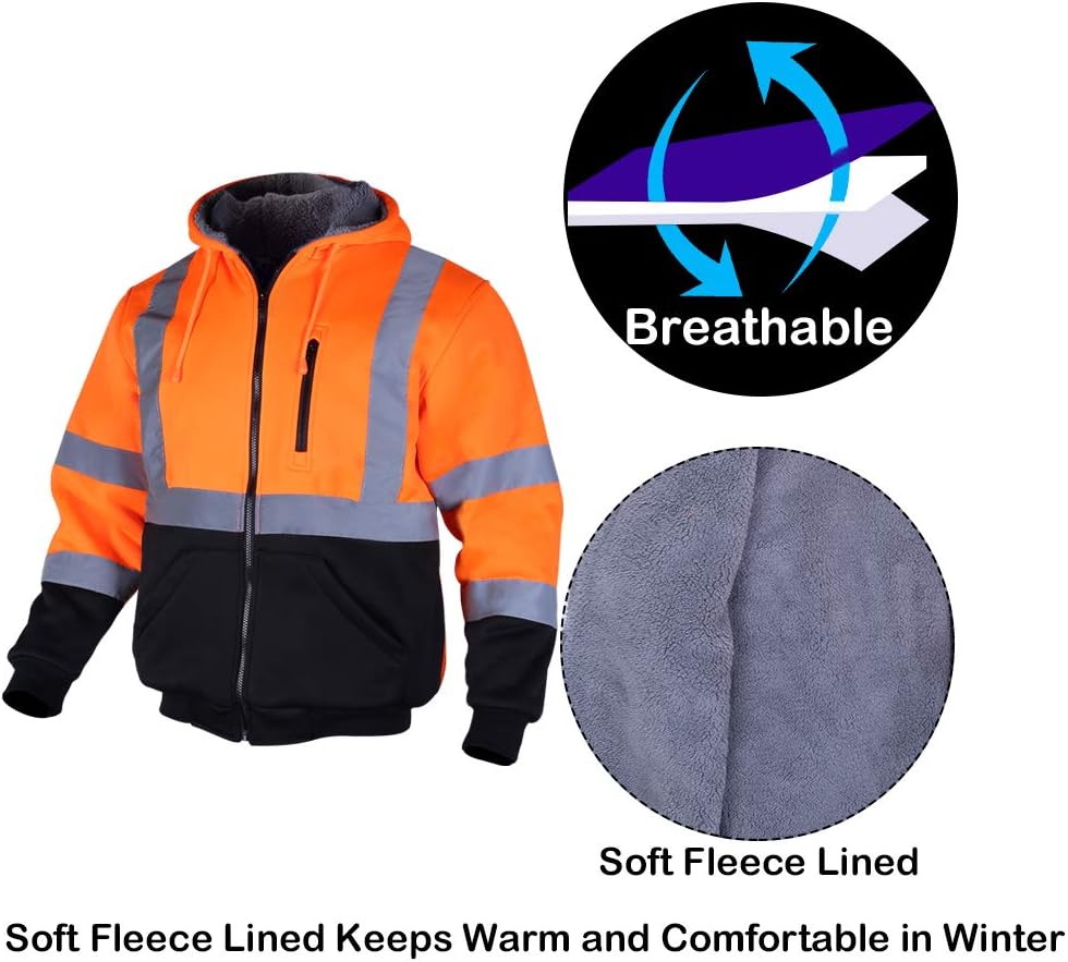 Black Friday - 40% OFF VENDACE Men's ANSI Class 3 High Vis Safety Reflective Sweatshirt Wool Fleece Zipper Jacket Hoodie with Black Bottom(Orange,2XL) Super Deal Product VENDACE Men's ANSI Class 3 High Vis Safety Reflective Sweatshirt Wool Fleece Zipper Jacket Hoodie with Black Bottom(Orange,2XL)