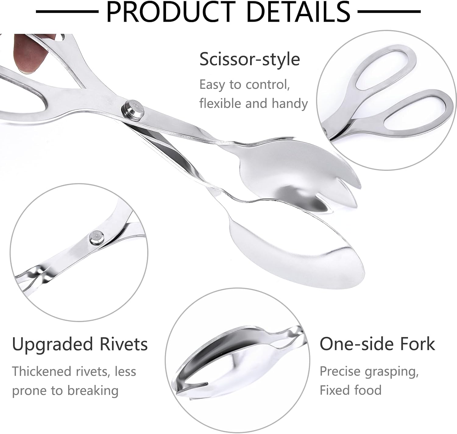 2 PCS Buffet Salad Tongs Stainless Steel, Scissor Serving Tongs for Cooking Thickening Food Kitchen Party Catering Salad Cake Bread Silver Tong (Circle)