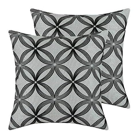 Aitliving 2 pcs Pack Cushion Covers Contemporary Throw Pillow Covers Cases, 18 X 18 Inch, Rings and Circles Geometric Velvet Flocking, Black/Silver Grey, 45X45cm Cover