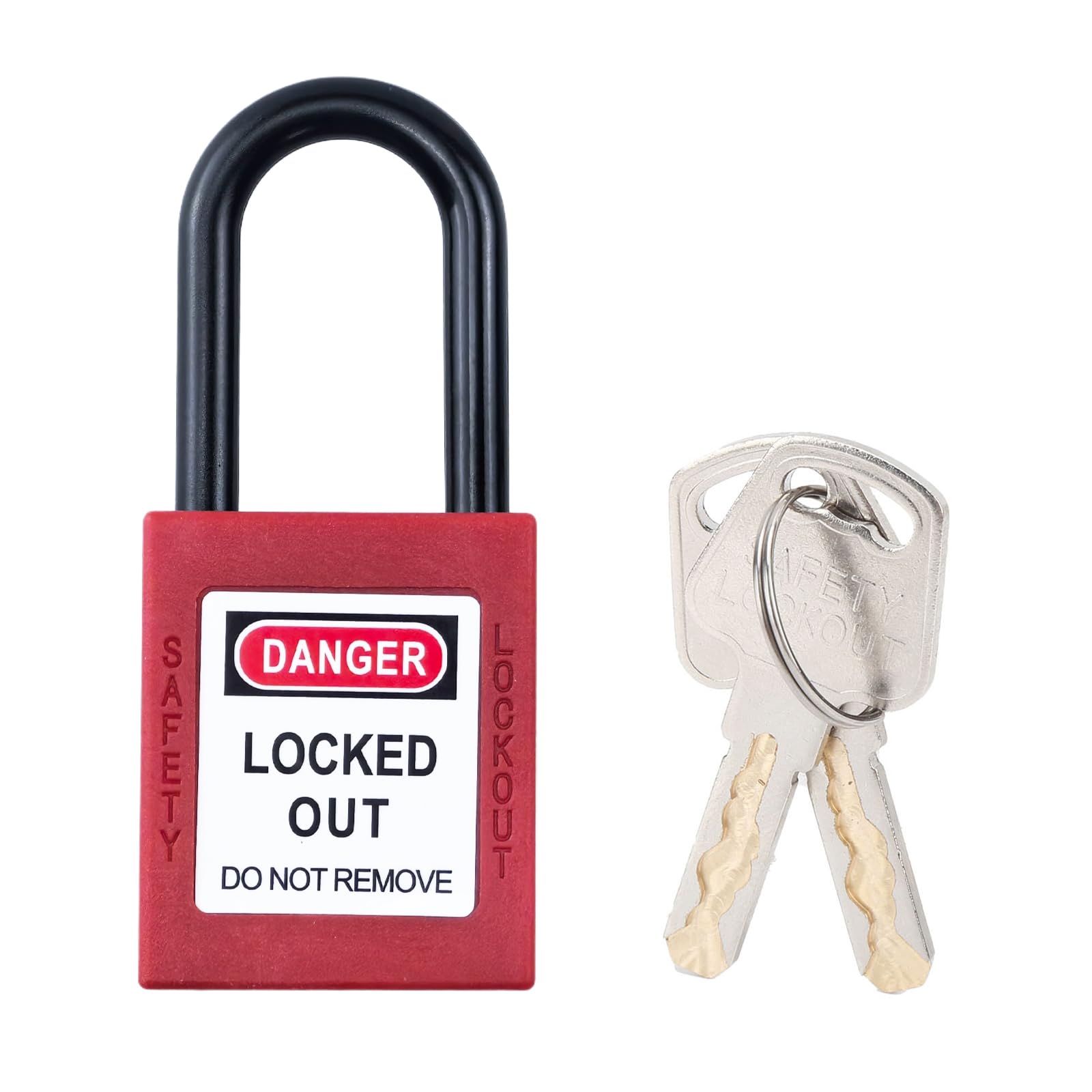 10 lucchetti Lockout in nylon, 38 mm, con chiave, lucchetto di sicurezza per stazioni e dispositivi (rosso)