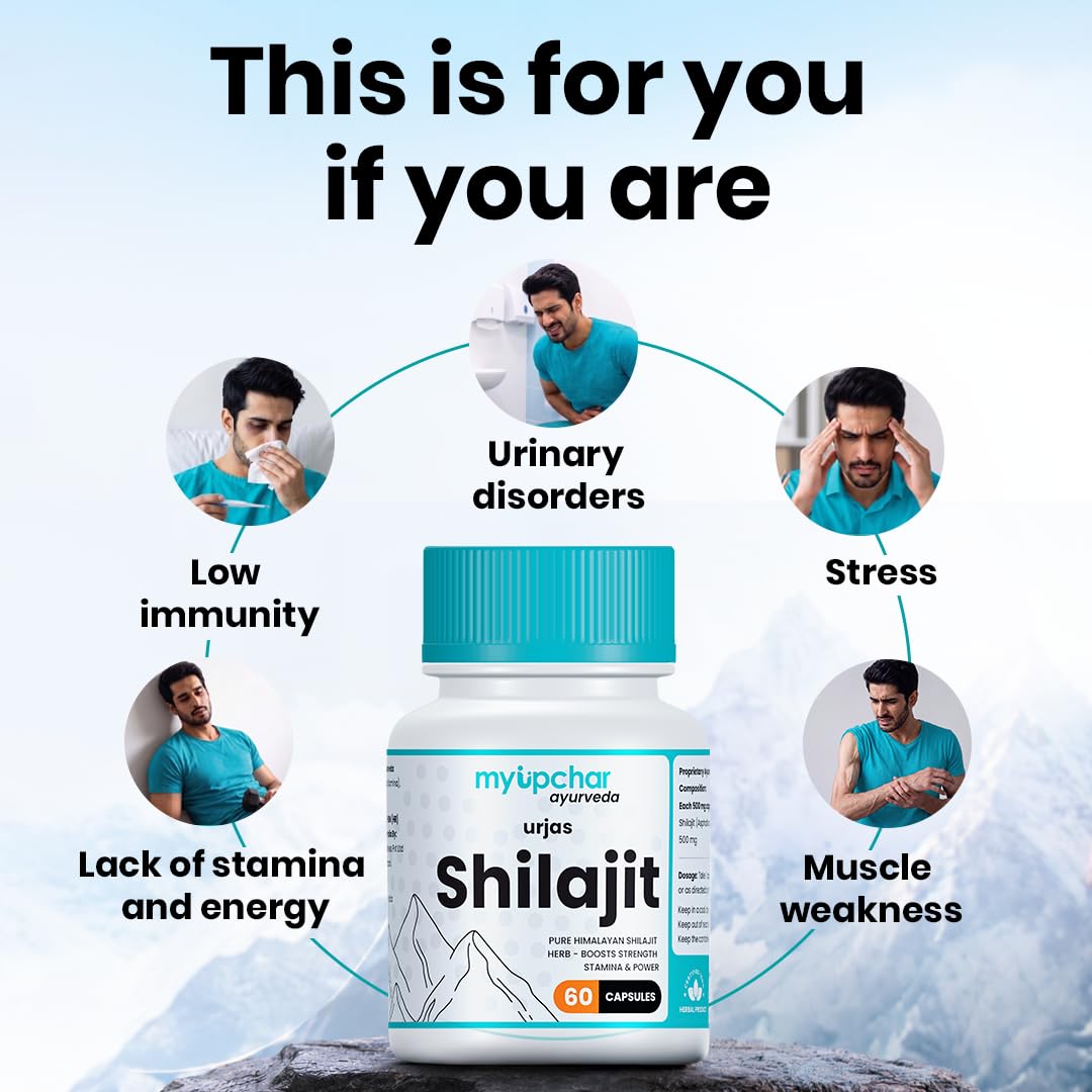 myUpchar Ayurveda Urjas Pure Shilajit Capsules - 100% Natural & Organic - Boosts Muscle Strength & Stamina