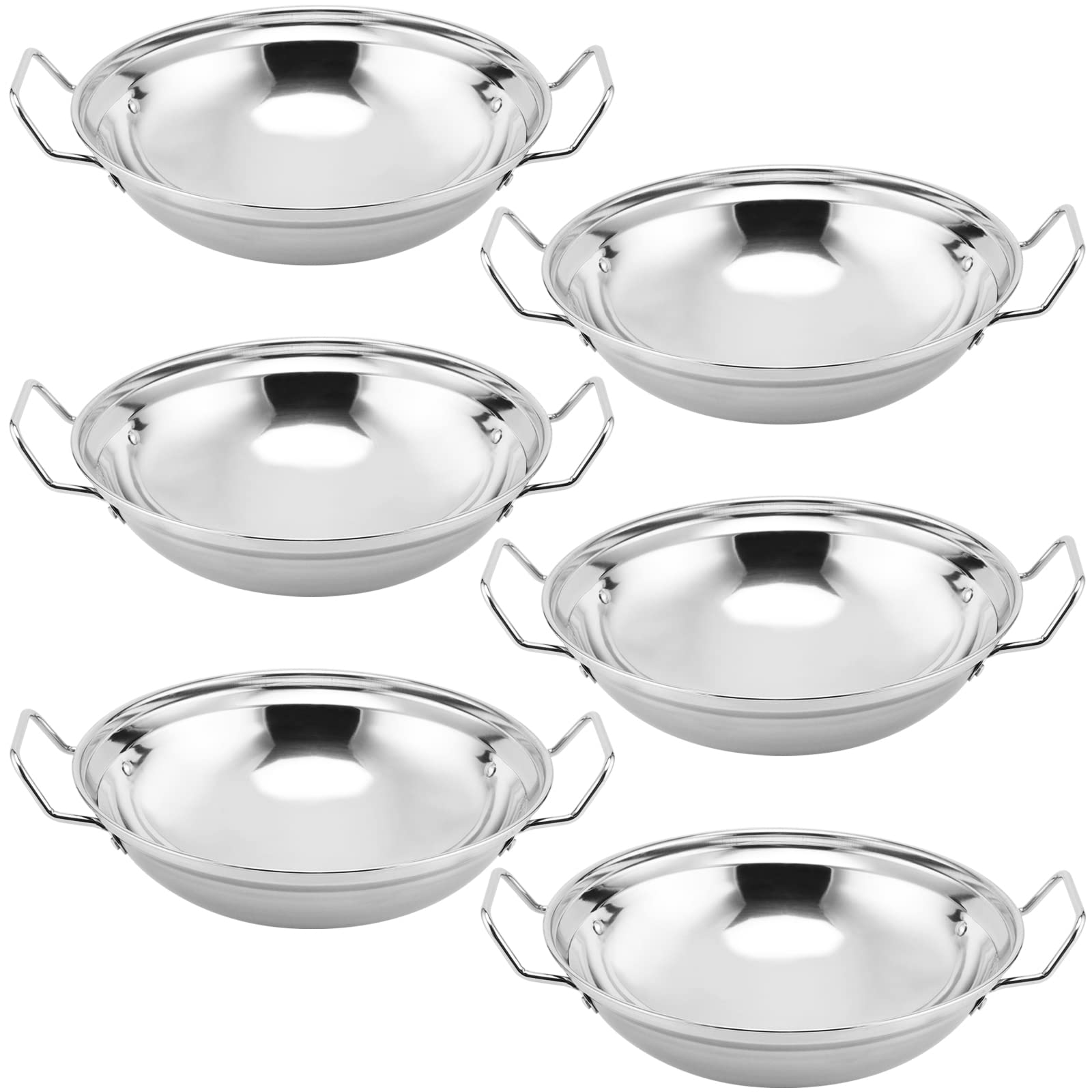 SINJEUN Juego de 6 Platos de Acero Inoxidable para Servir Balti 22cm/8.6", Platos Redondos para Servir Curry, Grandes Cuencos Batli para Restaurantes, Bares, Cocina India
