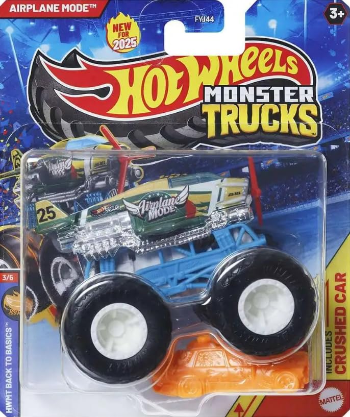 Amazon.com: Hot Wheels Monster Trucks Airplane Mode W/Crushed Car