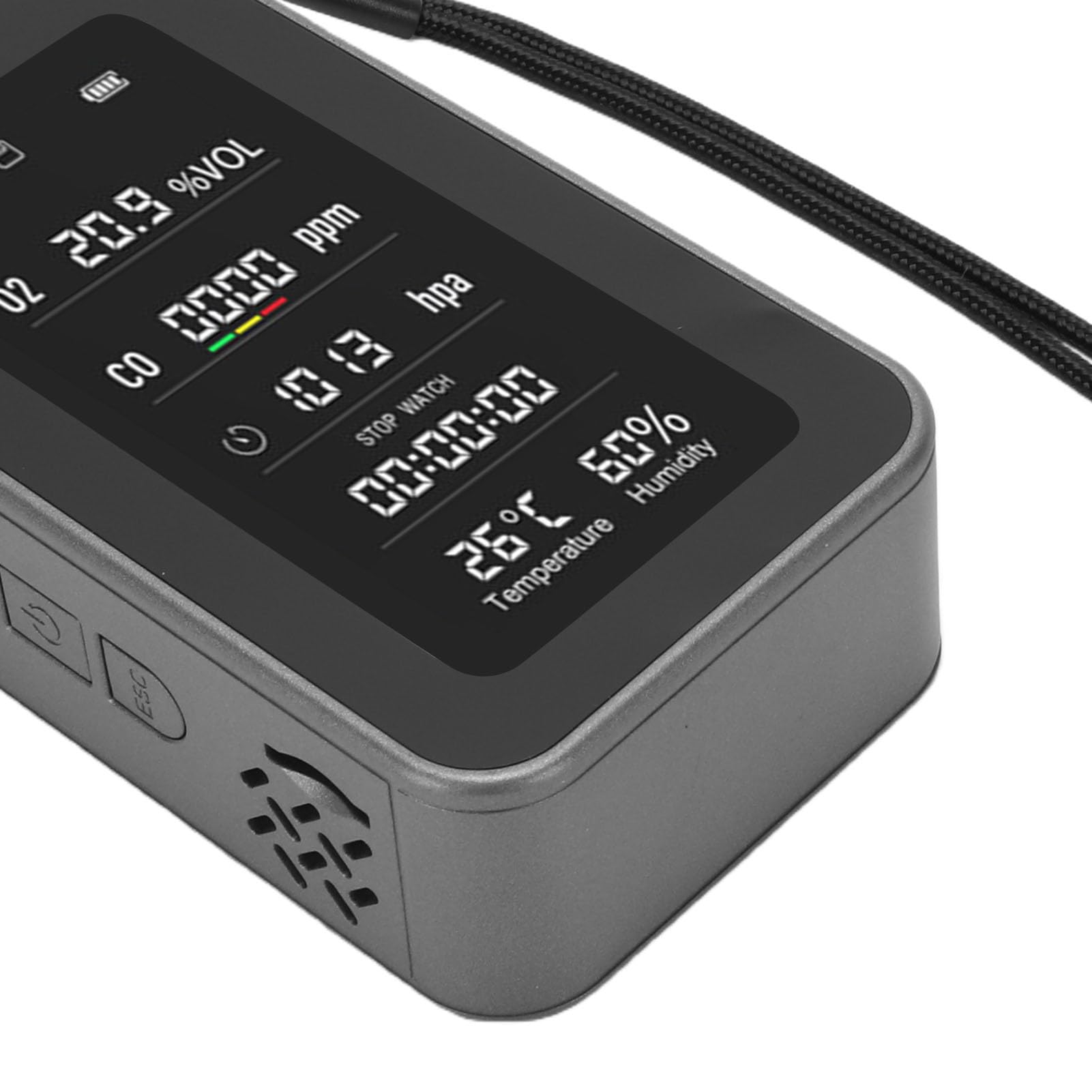 Annadue Detector Portátil de Calidad del Aire con Linterna de Emergencia, | Probador de oxígeno, presión de aire, temperatura y humedad, recargable de 3000mAh, con registro de datos para acampar,