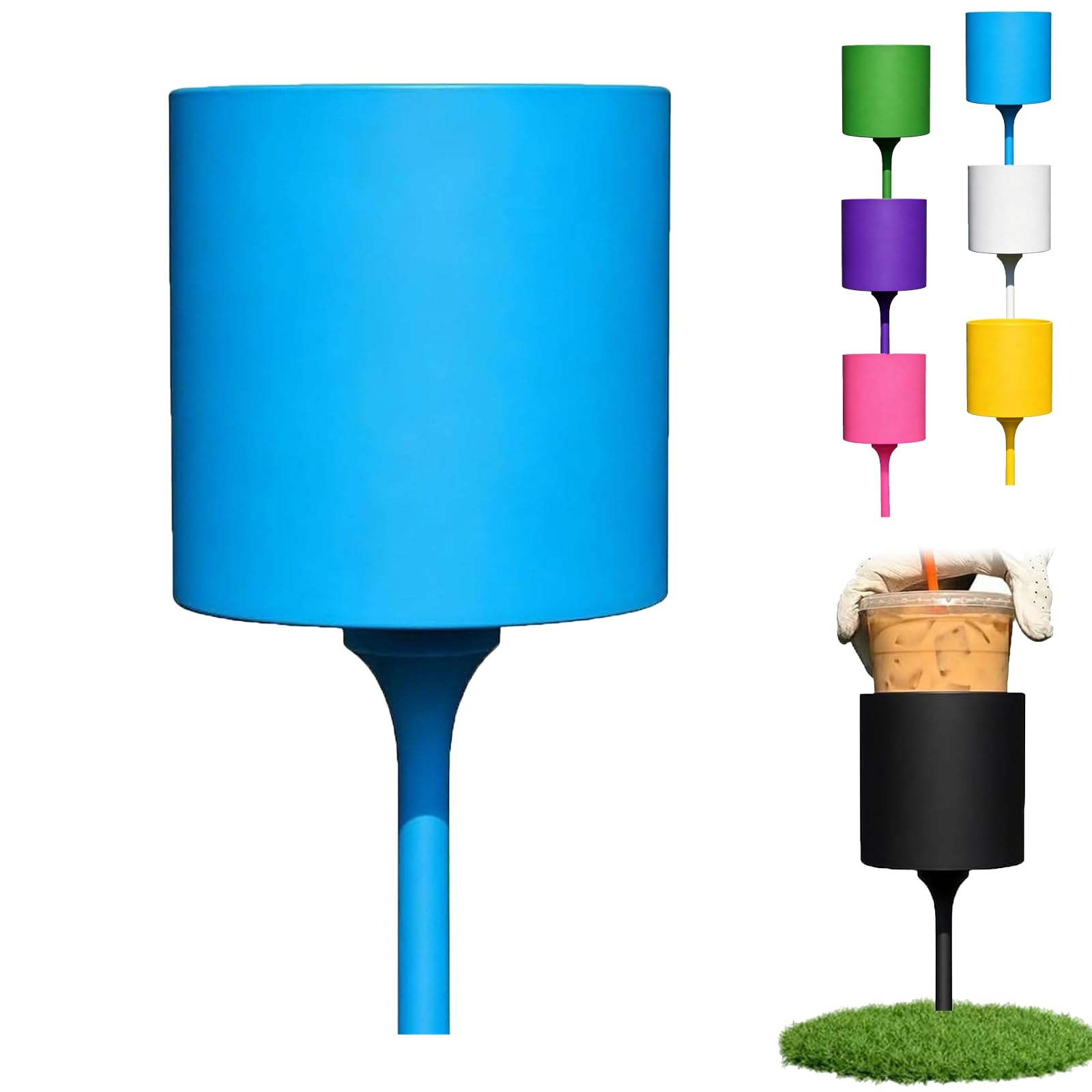 Portable Golf Cup Holder Stake, for Drink & Coffee, Heavy-Duty Outdoor Beverage Tumbler Water Bottle Holder Spike, Lightweight Golf Course & Backyard Grass Accessory, 3D Printed Design (Blue)