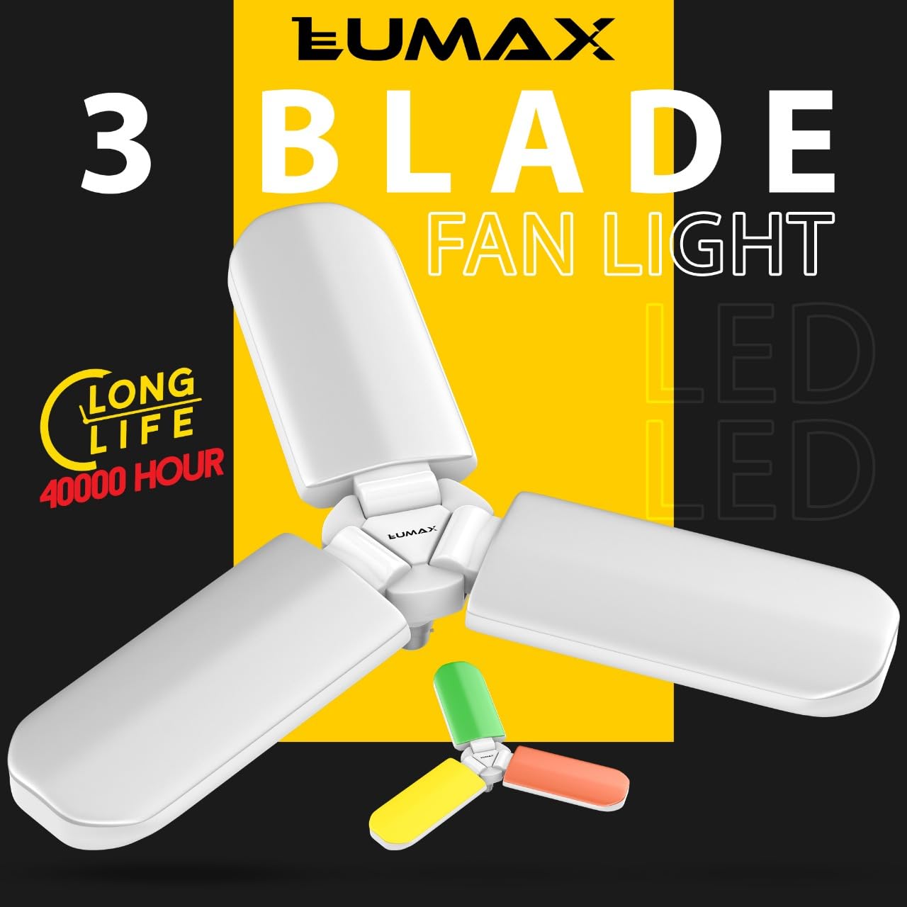 LEUMAX 3 Blade LED Fan Light | 45W Folding Ceiling Light Bulb