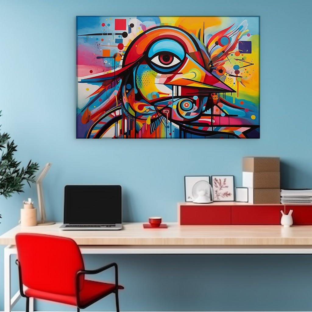 Canvas for Living Room. Bird of Vision: an Abstract Explosion of Color and Curiosity, 27 x 18 inch Canvas Wall Art - Contemporary Masterpieces - Modern Home Decor