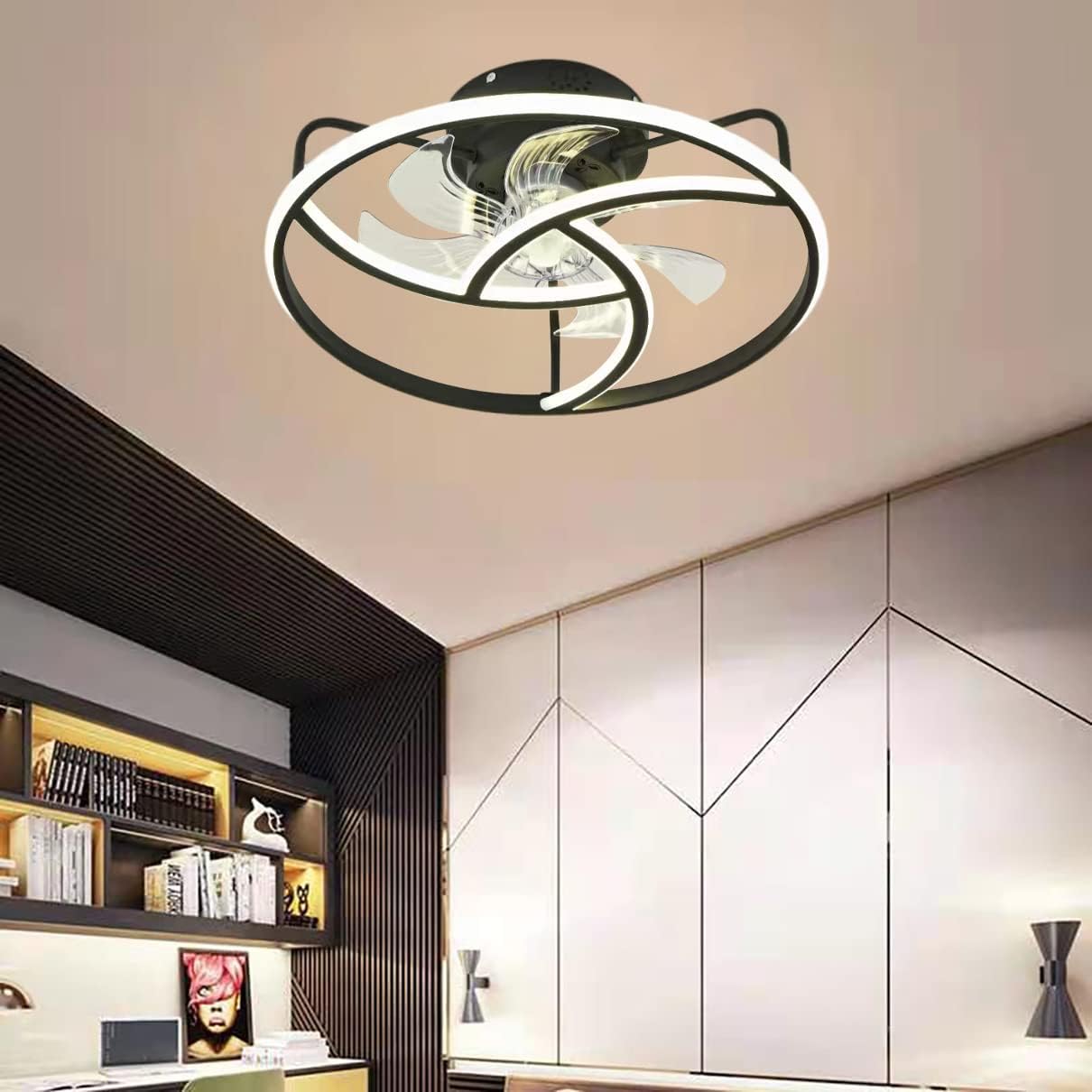 YUEGOO Ceiling Fans with Lamps,Bedroom Led Ceiling Fan with Light 3 Colors Dimmable Silent Remote Control Fan Ceiling Lights Indoor Living Room Ceiling Fan Light