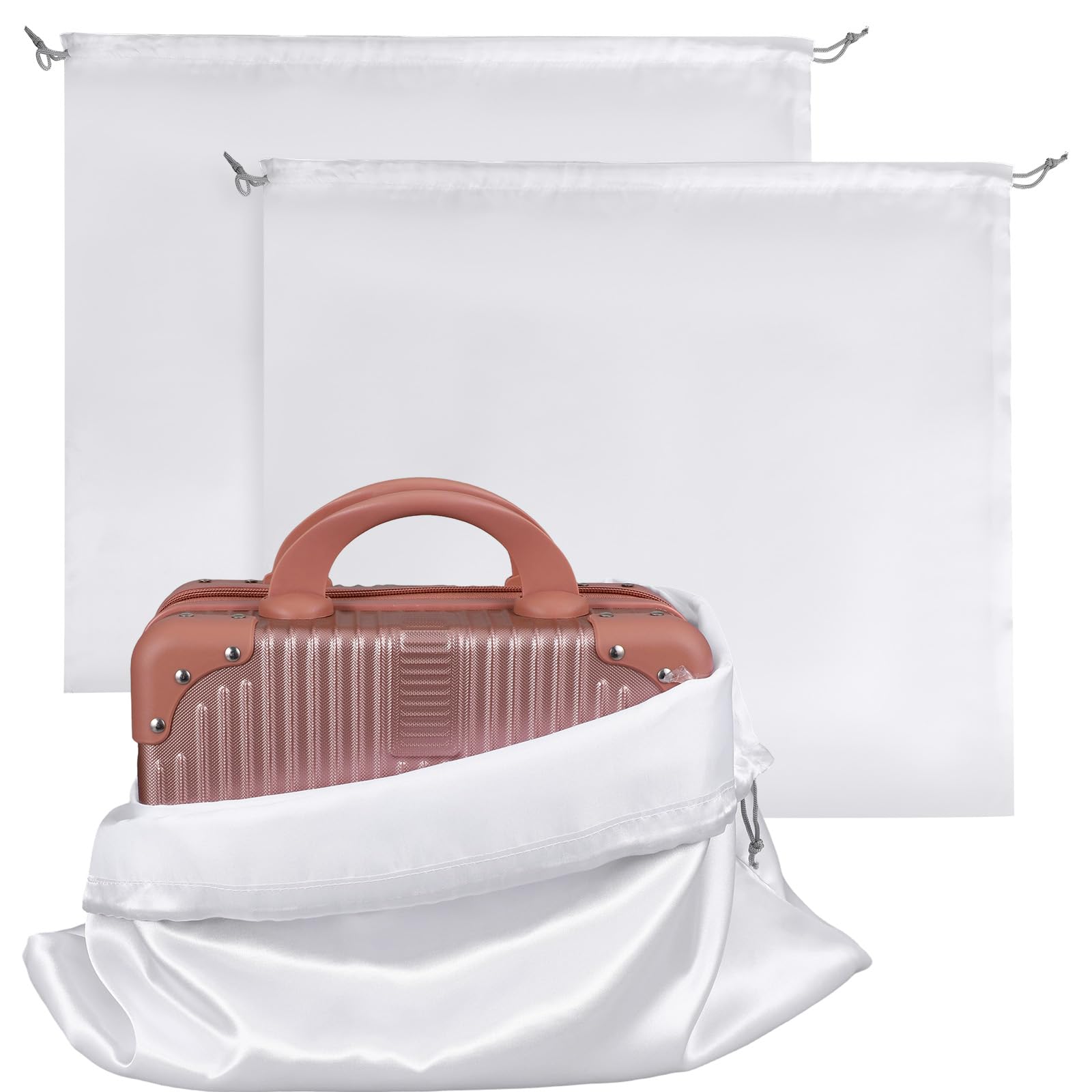 Matwsec 2 Pack Dust Bags for Purses and Handbags, Silk Purse Dust Bags for Storage, 23.62 X 19.69in Large Drawstring Dust Bag, White Dust Cover Bag for Purses Handbags Shoes Boots Clothes Travel