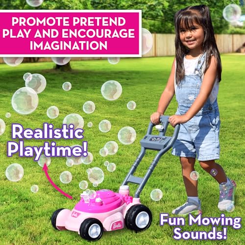 Barbie Bubble Lawn Mower for Toddlers, Bubble Blowing Machines, Indoor and Outdoor Gardening Toy, Birthday, Party Favor for Preschool Girls, No Batteries Required, Includes Bubble Solution, 2+ - image 3
