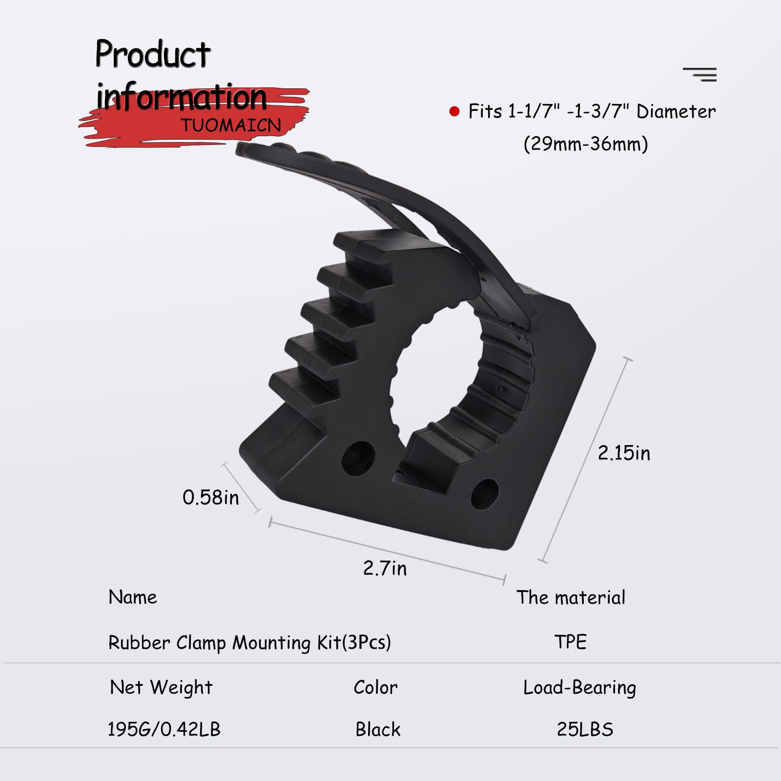 TUOMAICN Rubber Clamp Mounting Kit,Quick-Release Rubber Clamp Fits 1-1/7