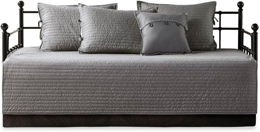 6 Pcs Reversible Plaid Daybed Cover Set Grey Daybed