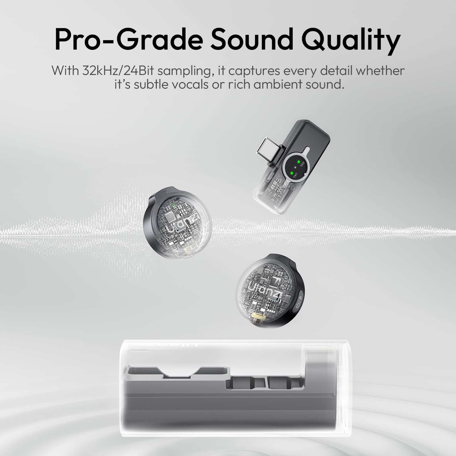 ULANZI A21 microfono wireless professionale per cellulare, Mini microfono USB C, Durata batteria 30H, Microfono bluetooth per video social,portata 100 m, Compatibile con iPhone17 16 15