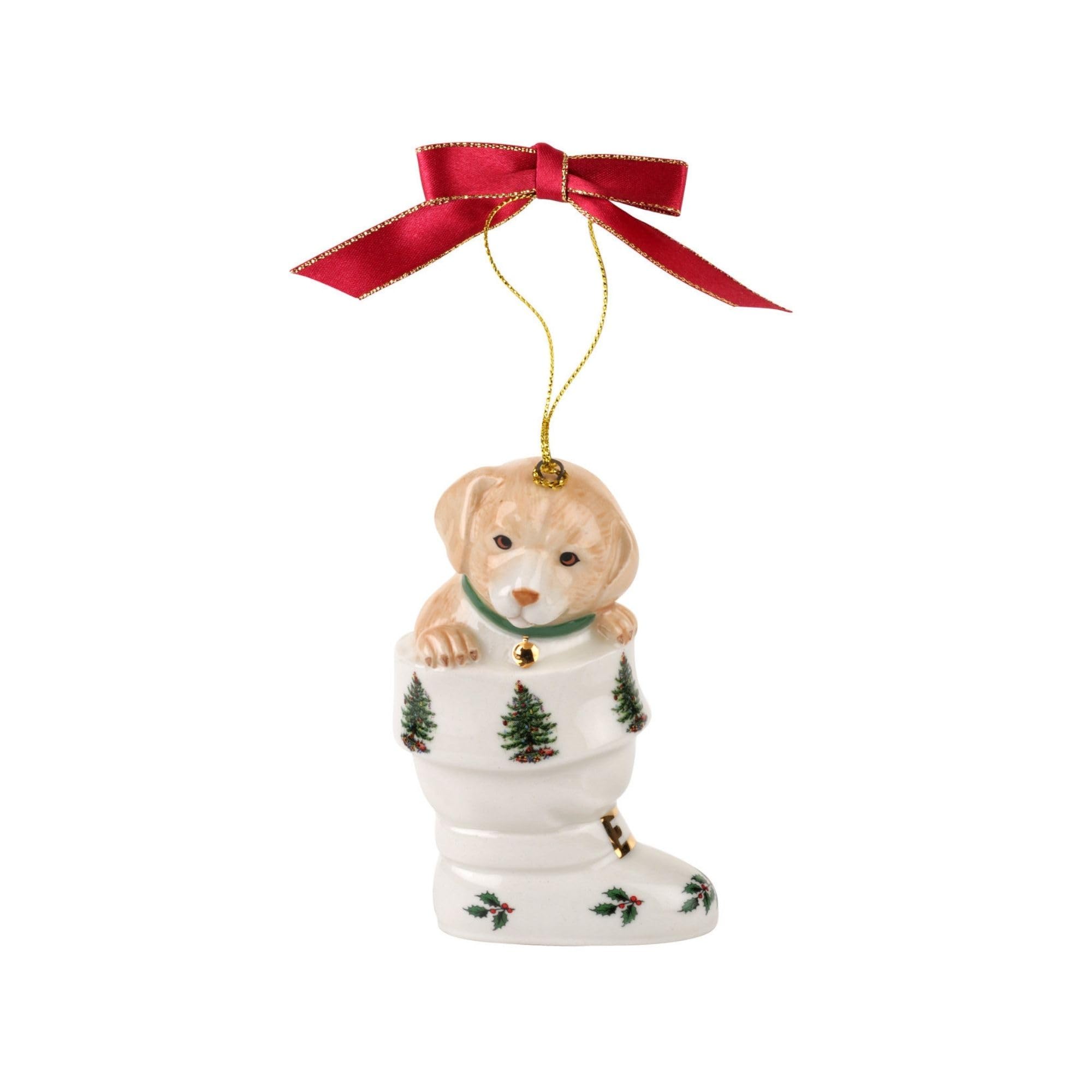 Spode クリスマスツリーオーナメント ブーツの中の子犬