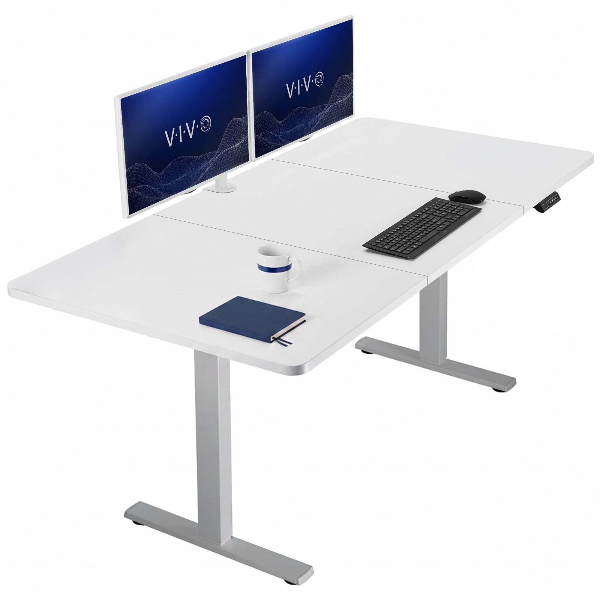 VIVO White 71 x 36 in Standing Desk, DESK-KIT-1G7W-36 | Electric, Holds 220 lbs, Sit Stand, Height Adjustable, Extra Deep Table Top, Memory Presets, 1B Series, Gray Frame