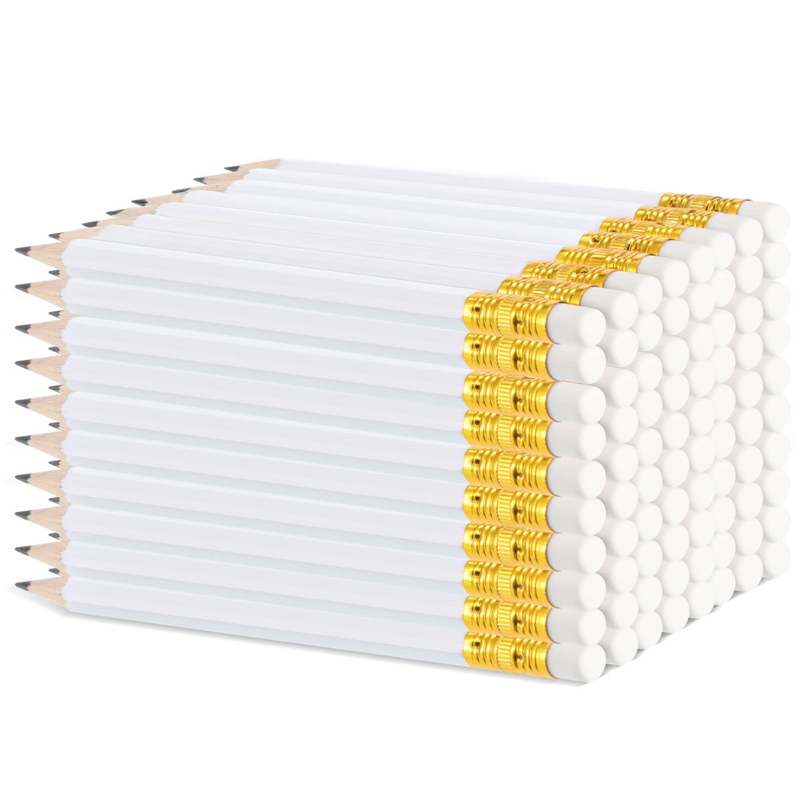 Zonon 72 Pcs 4 Inch White Golf Pencils Small Mini Half Pencils with Eraser Wedding Pre Sharpened Hexagon 2 Short HB Gifts for Bridal Shower Office