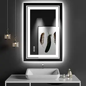 23x35 LED Bathroom Mirror with Front and Backlight, Dimmable Lighted Bathroom Vanity Mirror with Anti-Fog, Memory Function,Tempered Glass(Horizontal/Vertical)