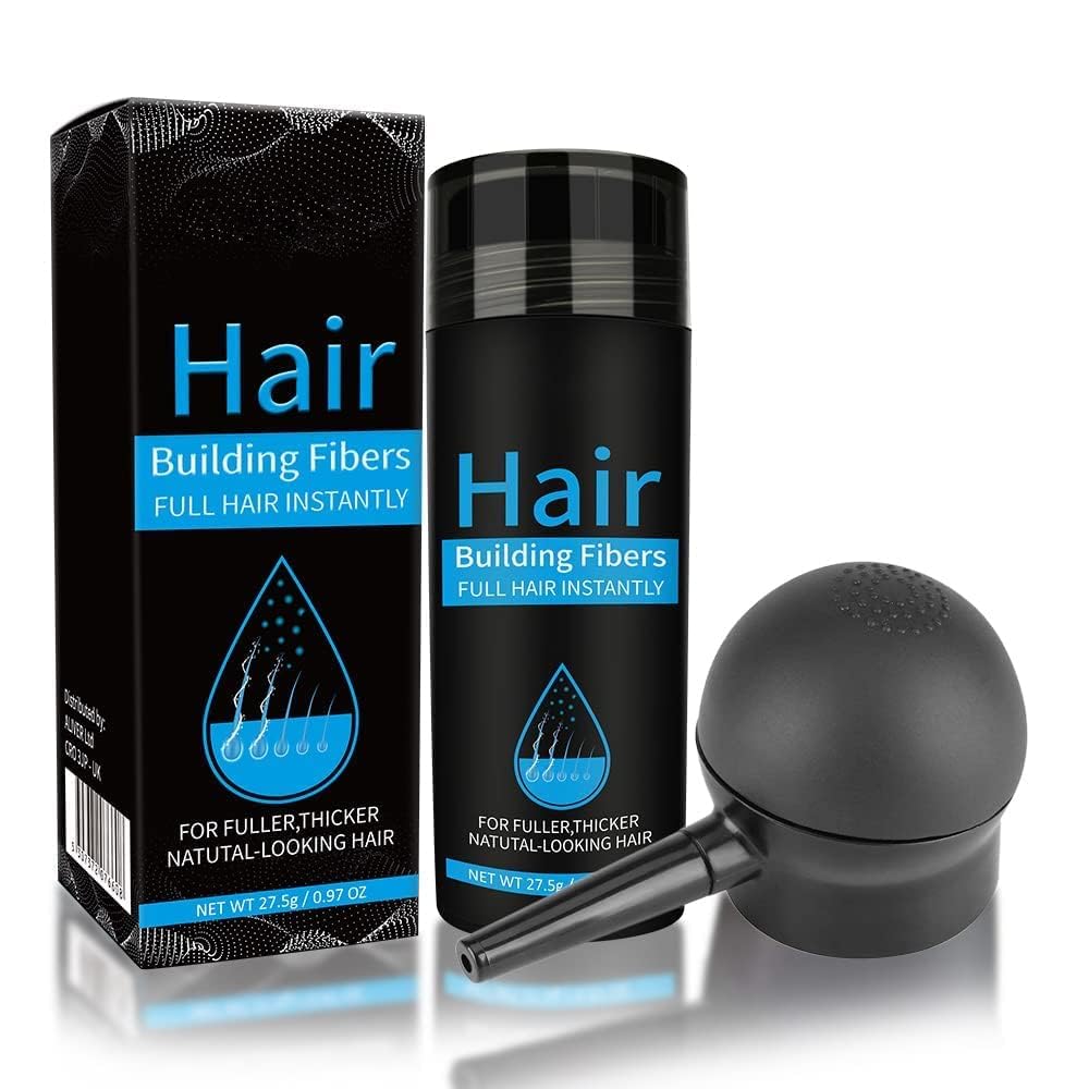 Fibres Capillaires NOIRE Avec Applicateur en Spray, Traitement de la Perte de Poudre Cheveux Homme et Femme, épaississeur de Cheveux, Indétectable, Poudre de Spray épaississant