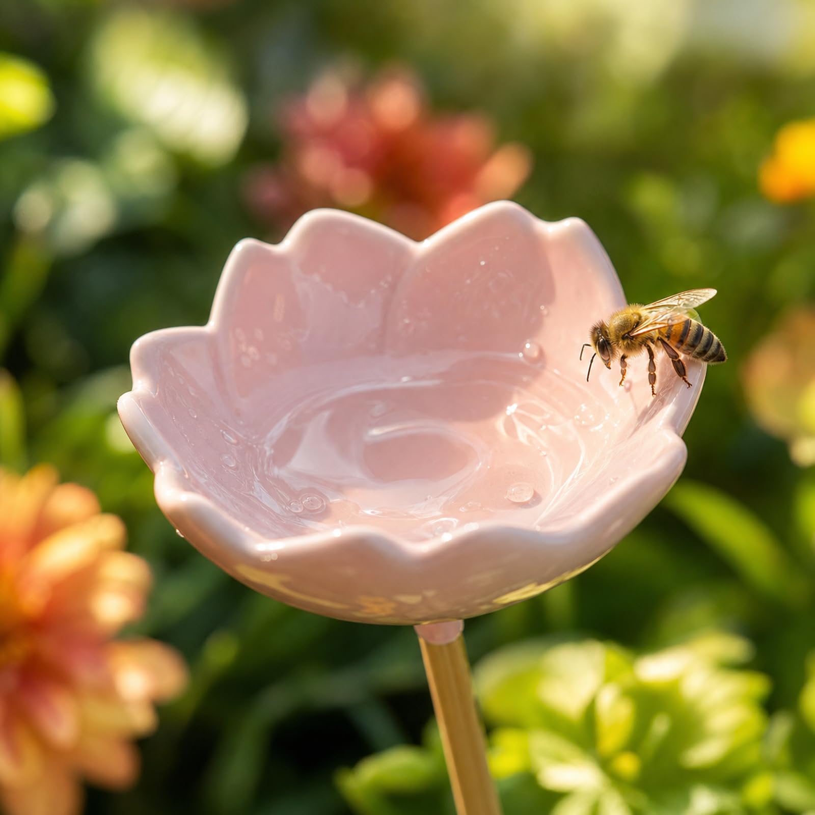 5 Stück Bienentränke Keramik, Insektentränke, Bienentränke für Den Garten, Bienenbar Wassertränke Mit Stecker Kreative Blüte Gartenstecker Geschenk Futternapf für Honig, Spenders (5 Stück)