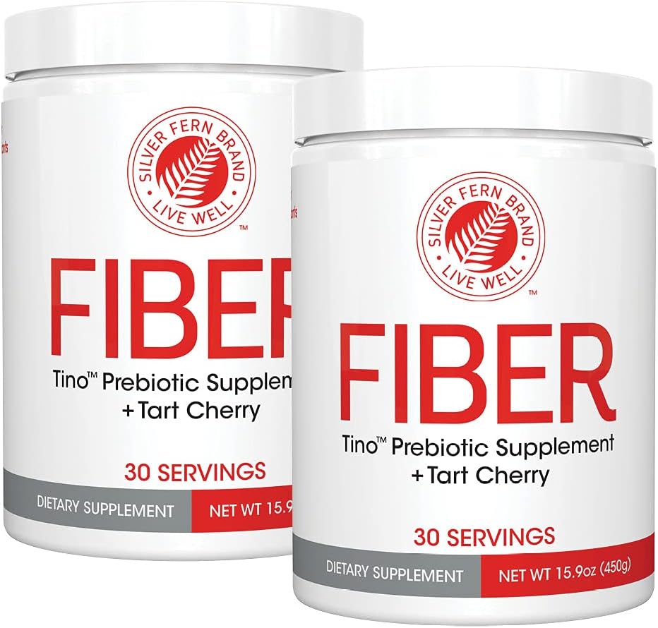 Silver Fern Tino High Fiber Supplement Powder - Non-GMO, Pre-Biotic, Water Soluble, Digestive Friendly, Powdered Mix - Add to Water, Juice, Shakes, Cereal & More (2 Canisters - 15.9 Oz. ea.)