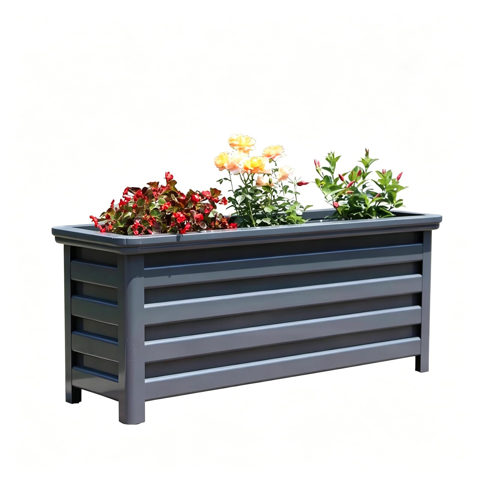 WENGPUREN Aluminum Planter Box for Outdoor Plants, Large Rectangular Planter, Modern Metal Planter Box for Patio Garden Deck Balcony, Premium Rustproof Outdoor Planter, Gray 23.6 * 15.7 * 15.7in