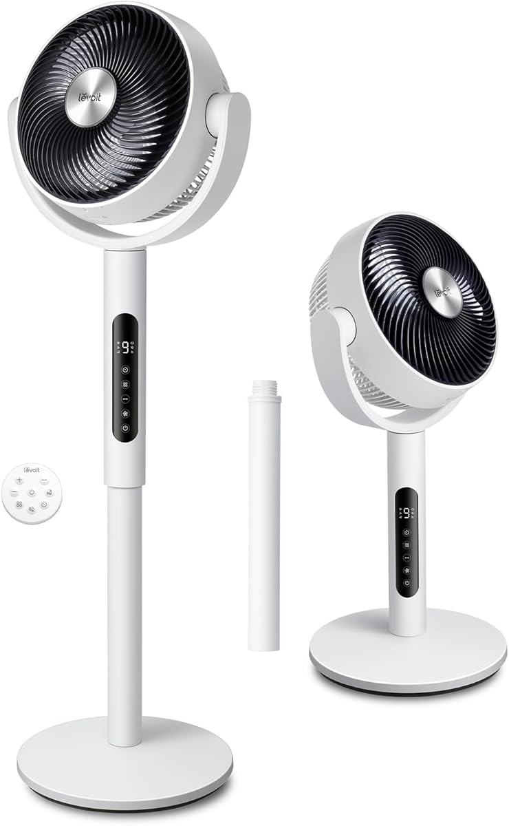 Levoit Standing Fan for Bedroom, CirculAir 120° Oscillating, Quiet 20dB, 9 Speeds, 4 Modes, DC Motor, 2 in 1 Pedestal & Tabletop, 82ft, Remote Control, Sensor, 9H Timer, 908CFM Ultra-High Airflow
