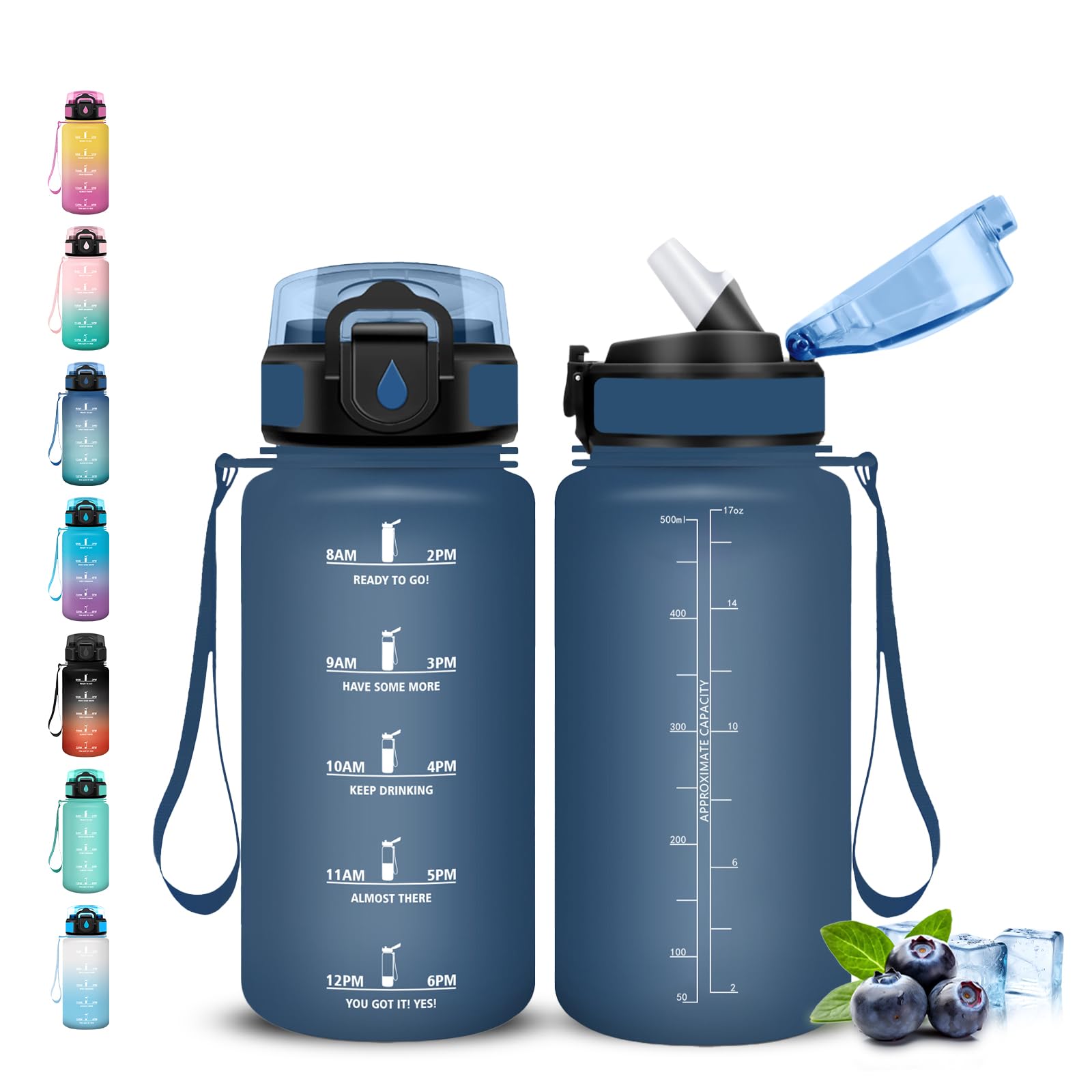 Grsta Borraccia, 500ml Borraccia Bambini, Senza Perdite, Borraccie con Cannuccia, Facile da Pulire, Borraccie Motivazionale, con Slogan Motivazionale, Borracce per Scuole, Campeggio, Ufficio