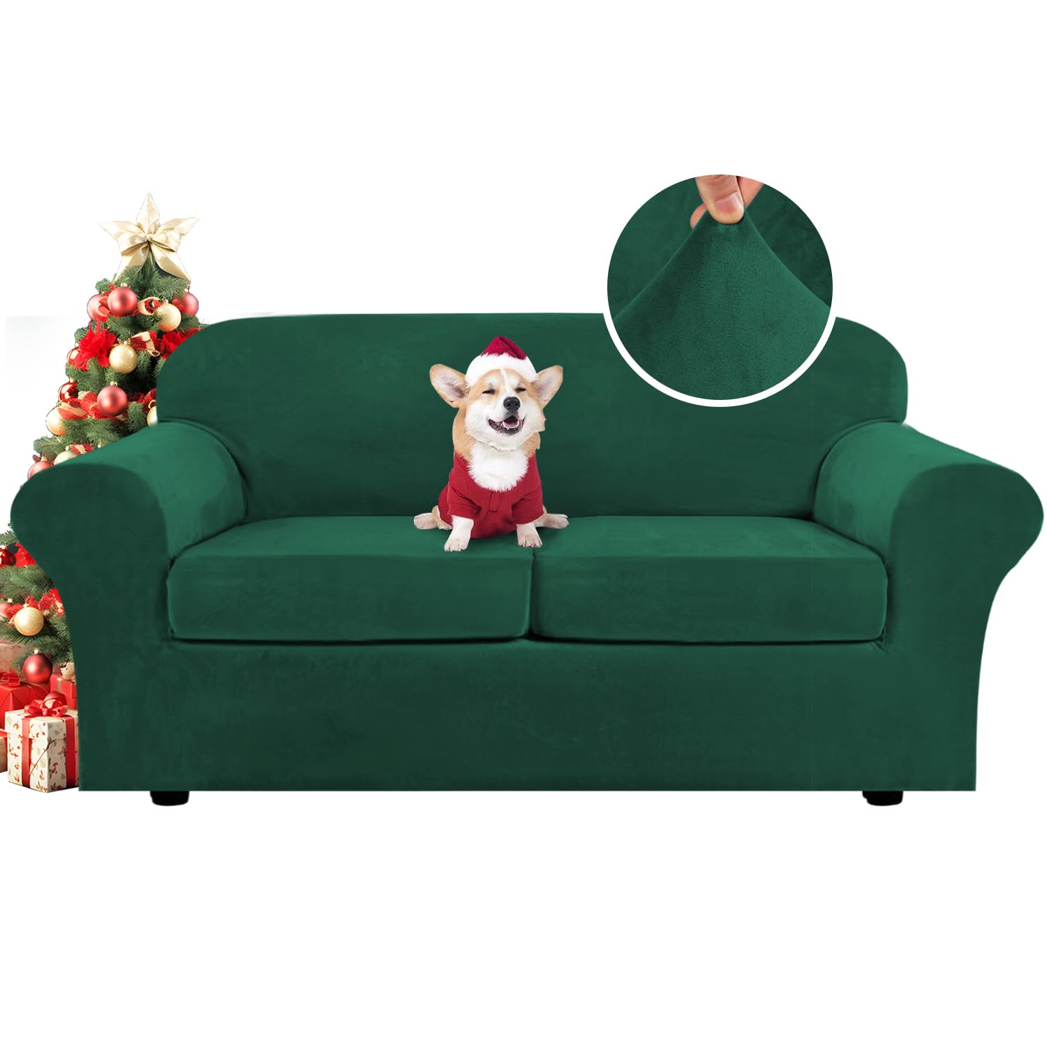 H.VERSAILTEX Real Velvet Plush 3 Piece Stretch Sofa Covers Couch Covers for 2 Cushion Couch Sofa Slipcovers Width Up to 90 Inch Feature Thick Soft