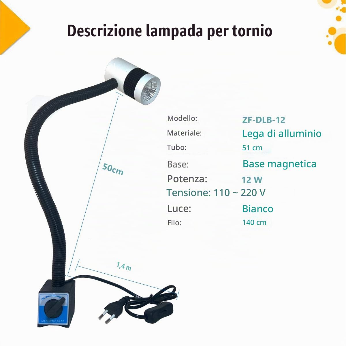 Lampada per macchina con base magnetica Lampada per tornio Lampade Led luce da fresatrice con braccio base per artigianato CNC banco da lavoro Officina Cucire