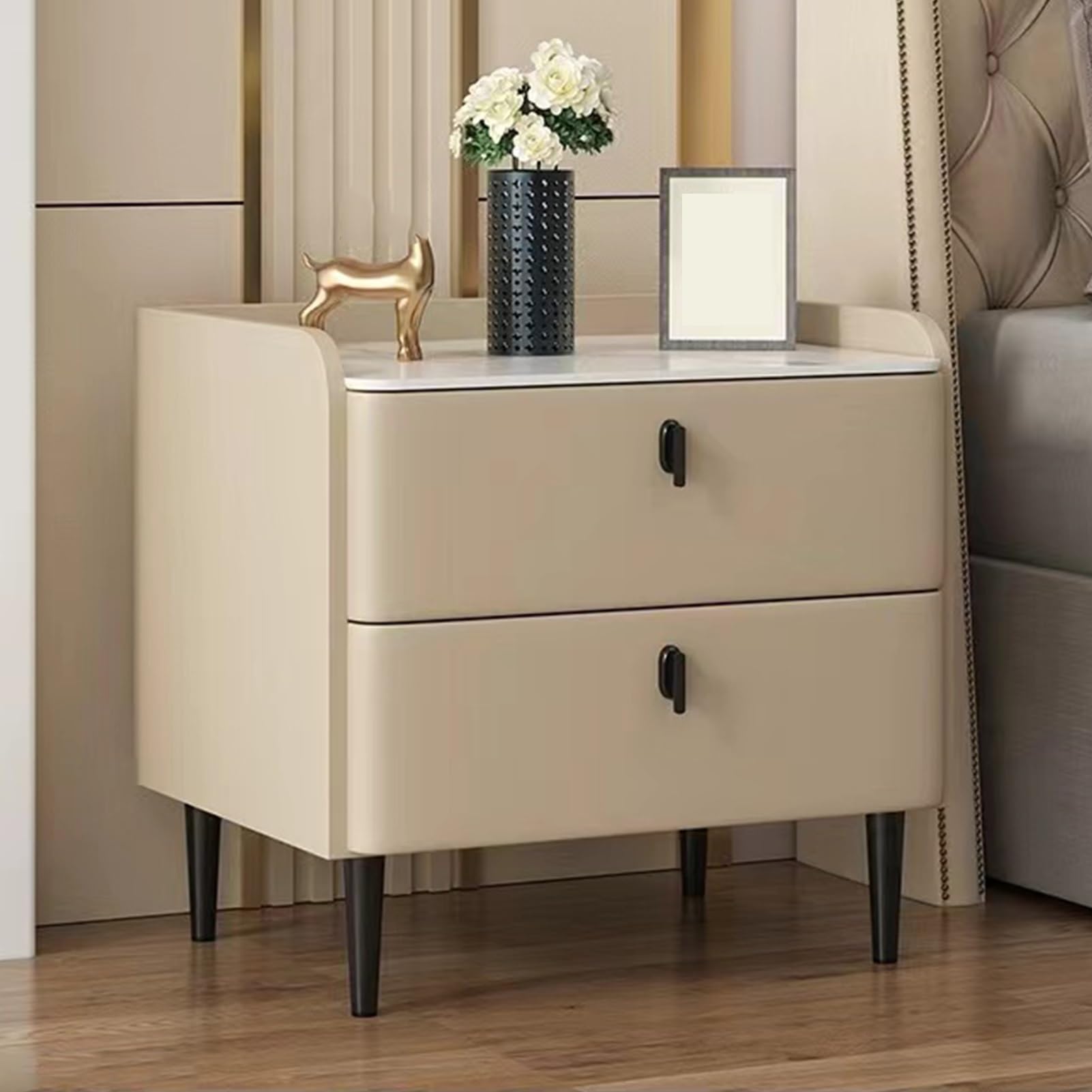 Table de chevet en bois noir et métal 50 cm pour chambre
