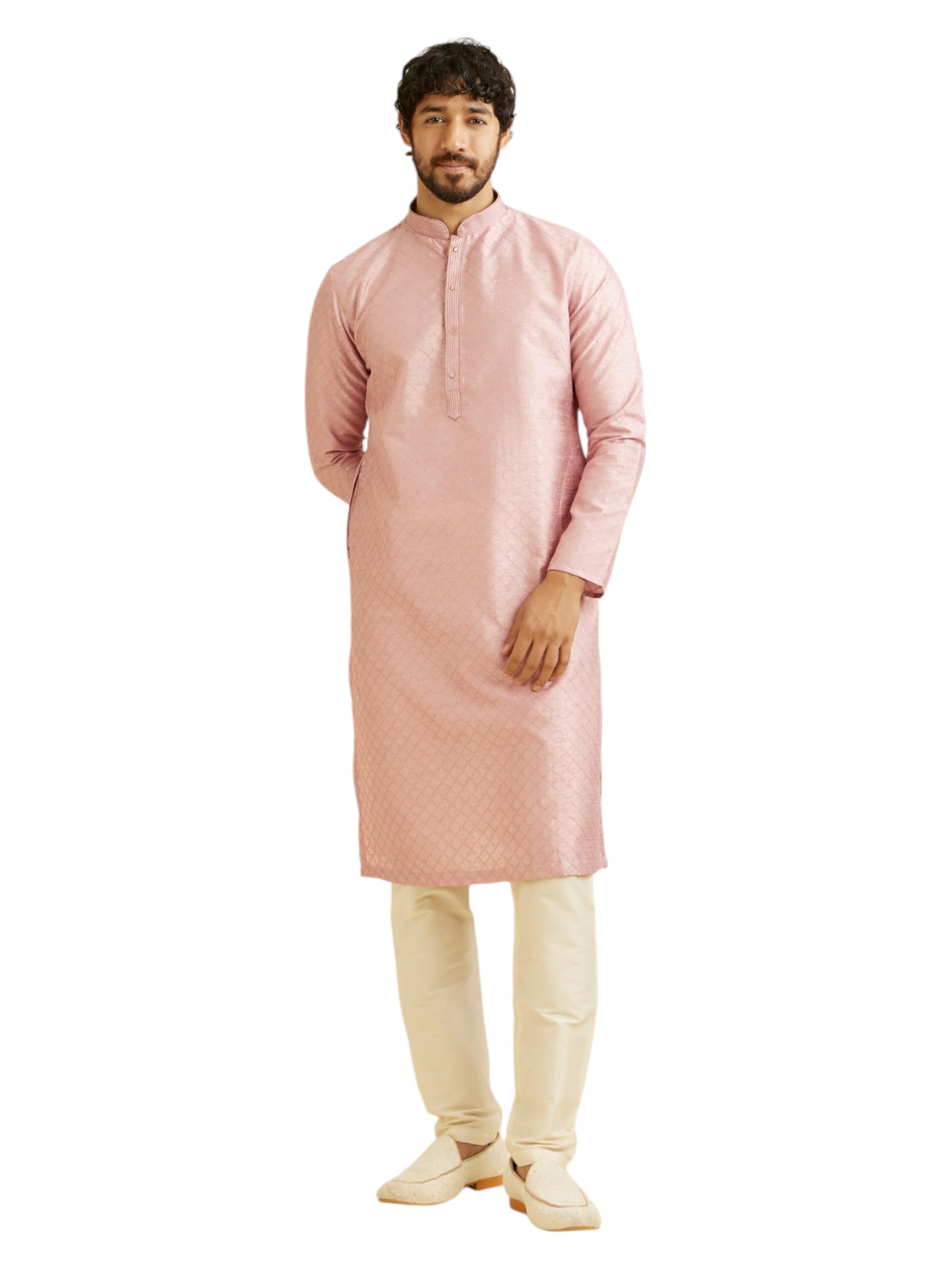 manyavar Men's Art Silk Lattice Patterned Kurta Set (2pcs)-picture-40