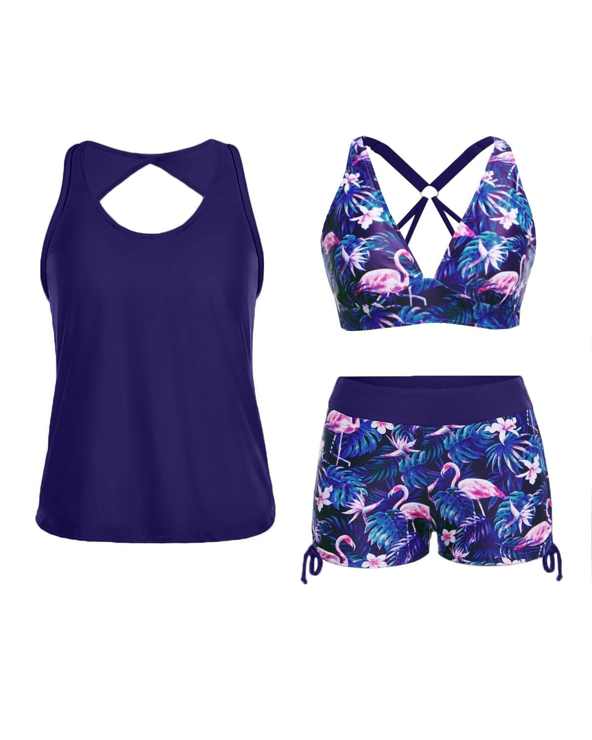 Yonique 3 Piece Tankini Swimsuits for Women Swim Tank Top Bathing Suits with Boy Shorts and Bra Athletic Swimwear