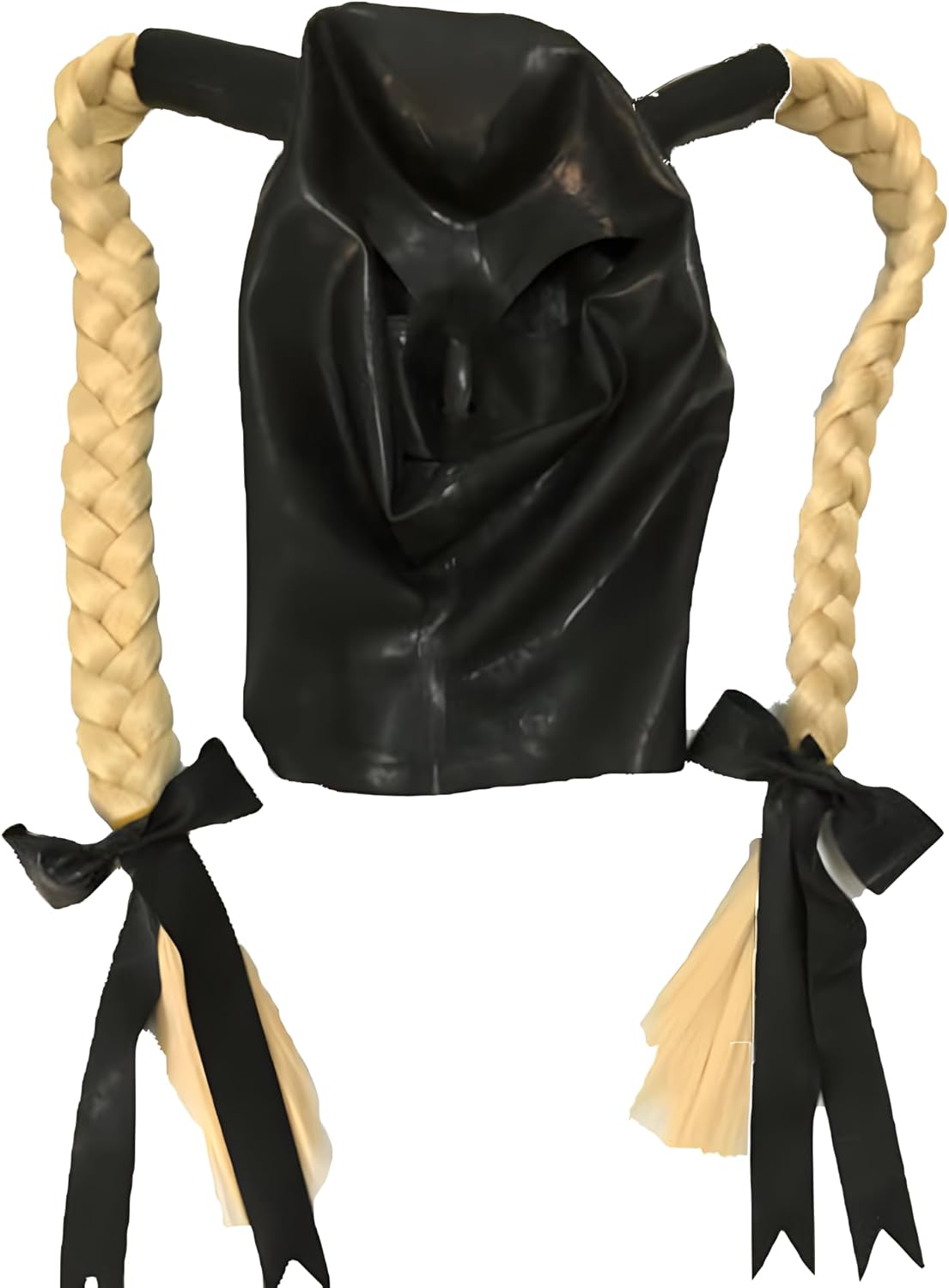 Latex Mask Rubber Hood with Double Blond Ponytail Wigs Beautiful Girl Headgear Club Cosplay