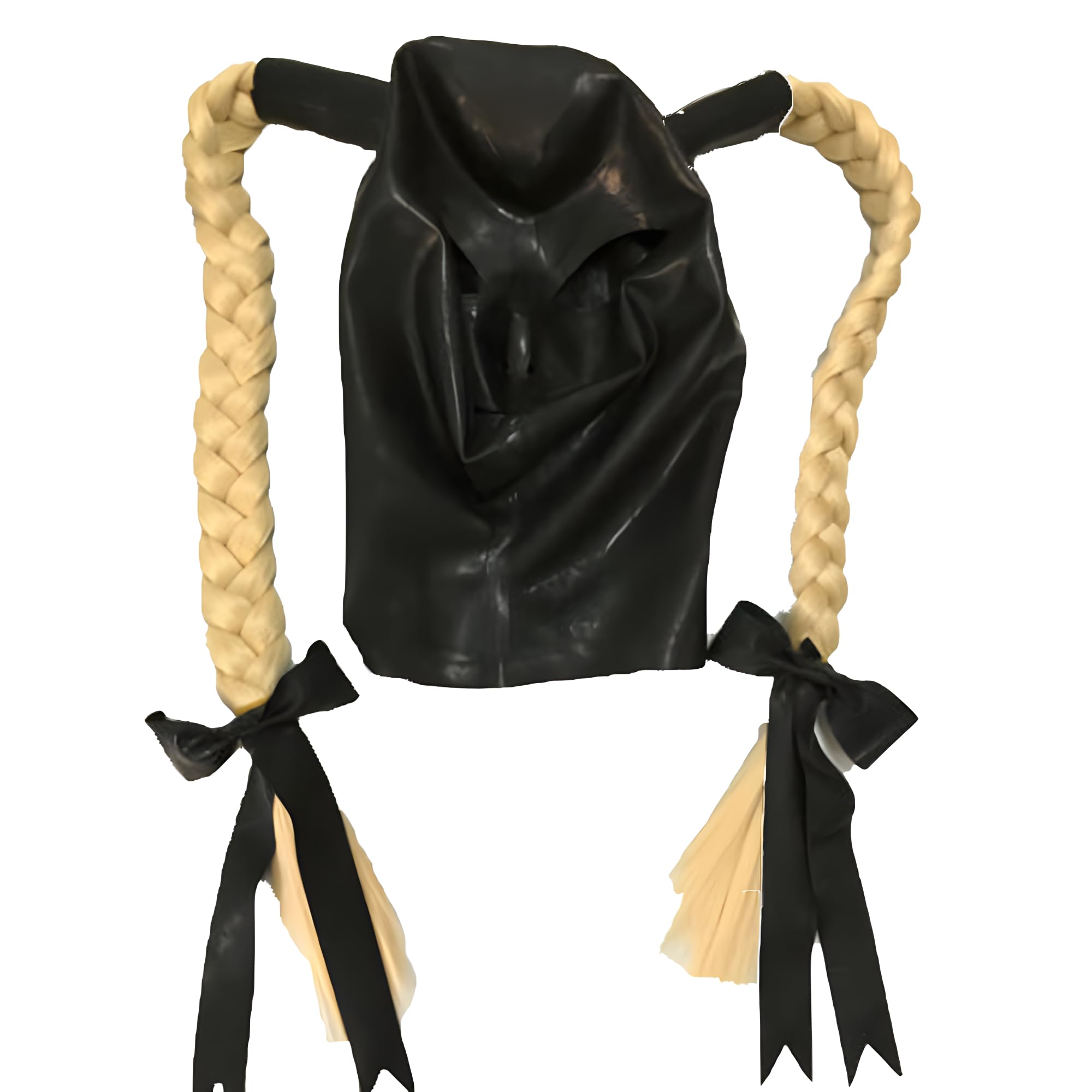 Weiwookiee Beautiful Girl Latex Mask Rubber Hood with Double Blond Ponytail Wigs Headgear Cosplay (XL)