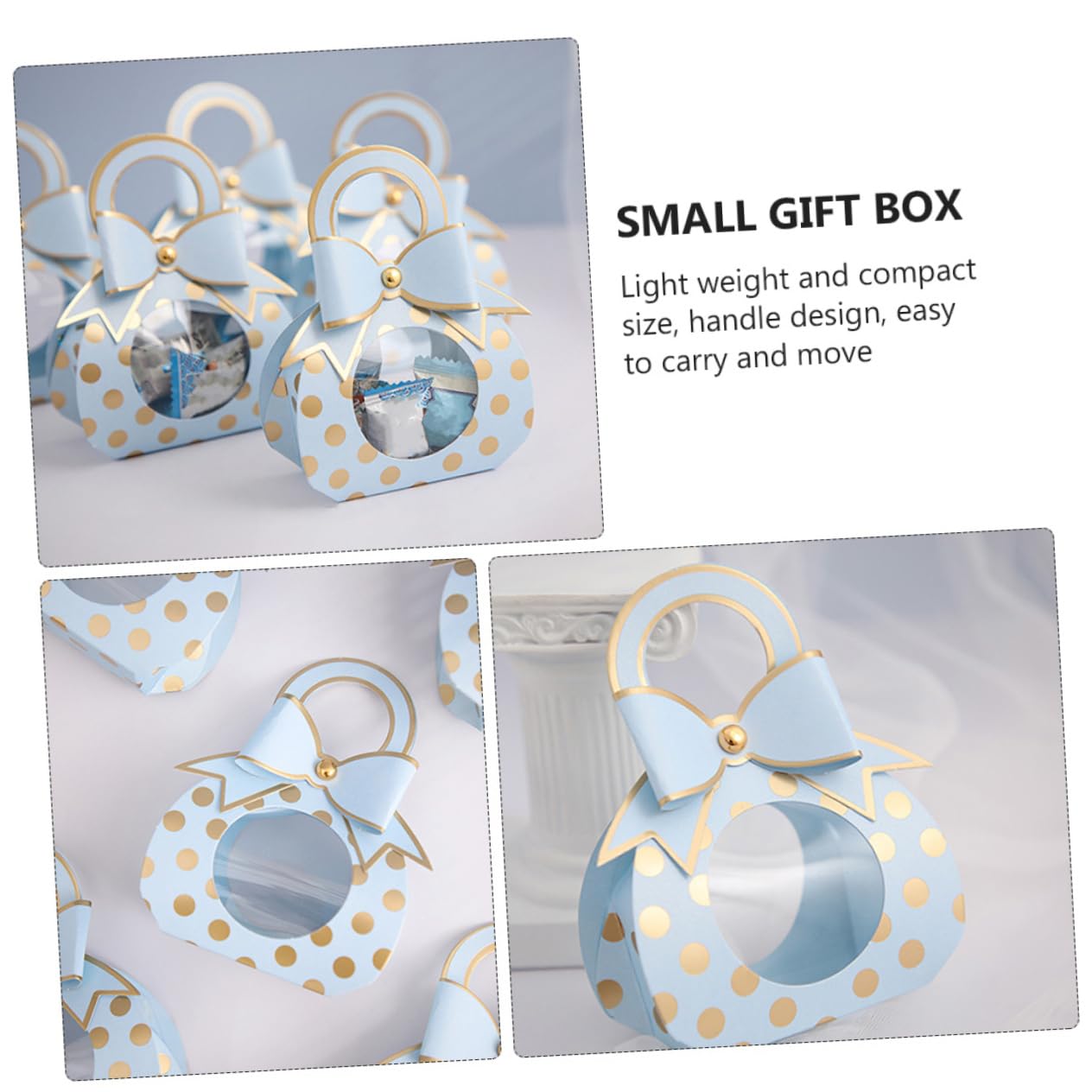 Caja de Dulces de Boda Azul de Papel Asa, 50 Piezas | Ventana Transparente y Lazo, para Snacks y Objetos Pequeños, Adecuado para Baby Showers y Cumpleaños