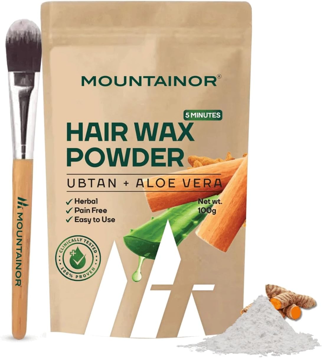 MOUNTAINOR Facial Hair Removal Wax Powder with Ubtan & Aloevera, Painless Herbal Full Body Hair Remover Waxing Powder for Women No Harmful Chemicals, No Irritation, No Skin Rashes - 100 gm